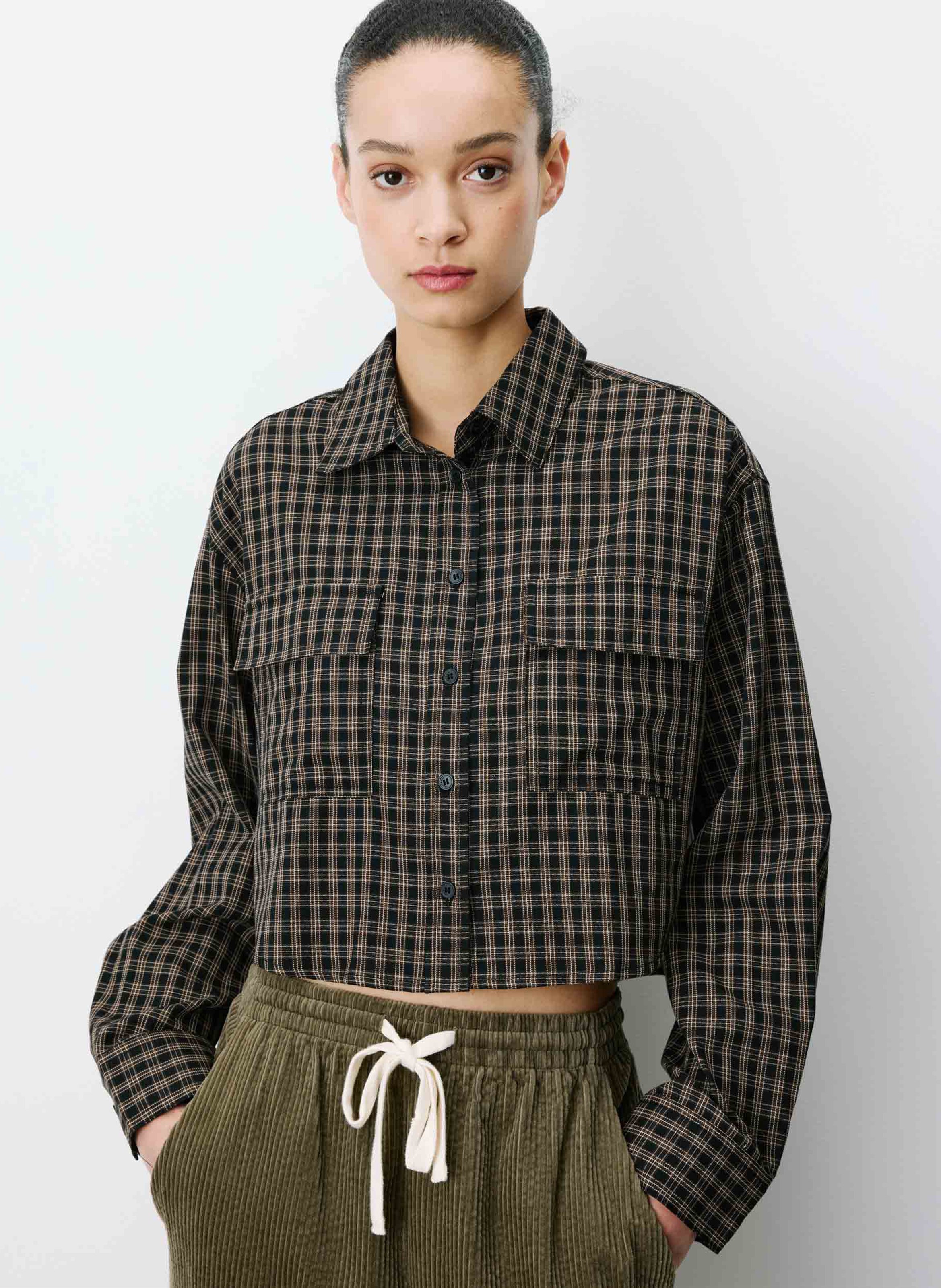 Rechte asymmetrische katoenen blouse met print GRACE ET MILA Zwart