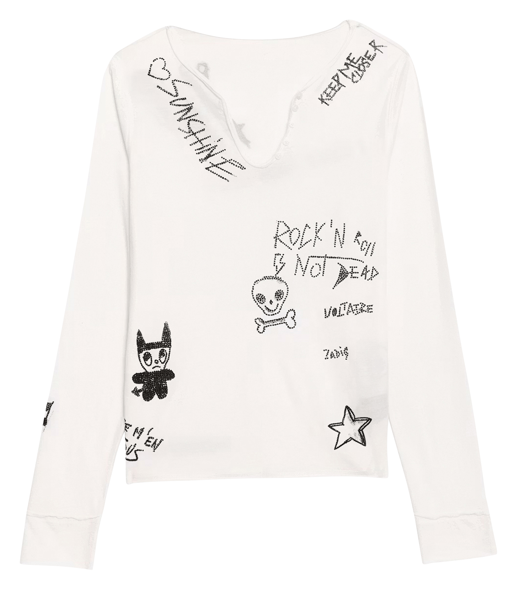 Tee-shirt droit col tunisien en coton ZADIG&VOLTAIRE Blanc