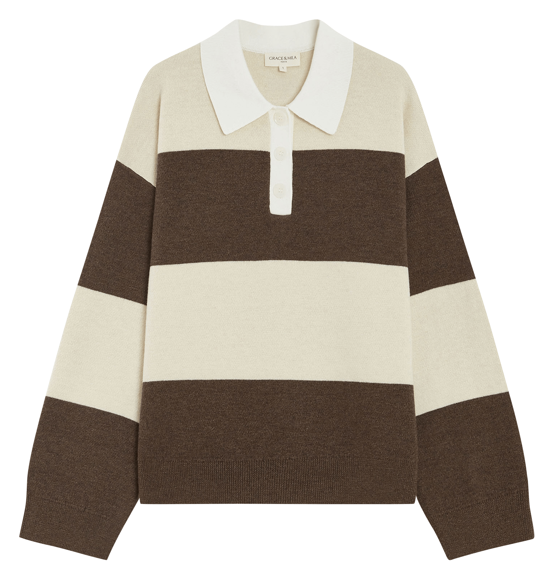 Oversized striped knit polo GRACE ET MILA Beige