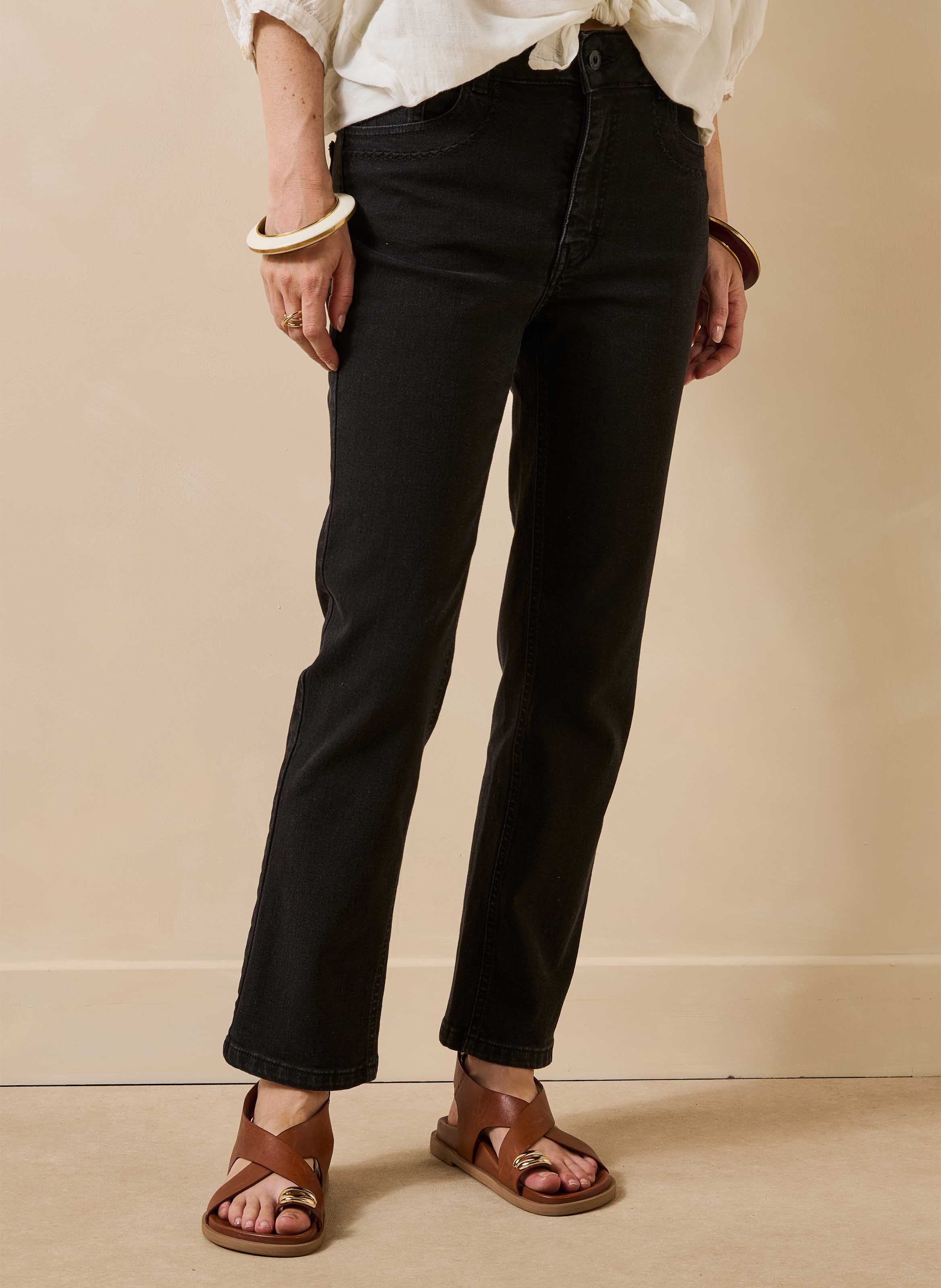 Organic cotton-blend slim-fit jeans LA FEE MARABOUTEE Black