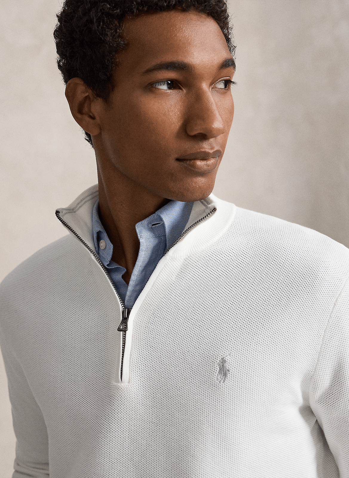 Pullover aus Baumwoll-Piqué mit Stehkragen und Reißverschluss POLO RALPH LAUREN Weiss