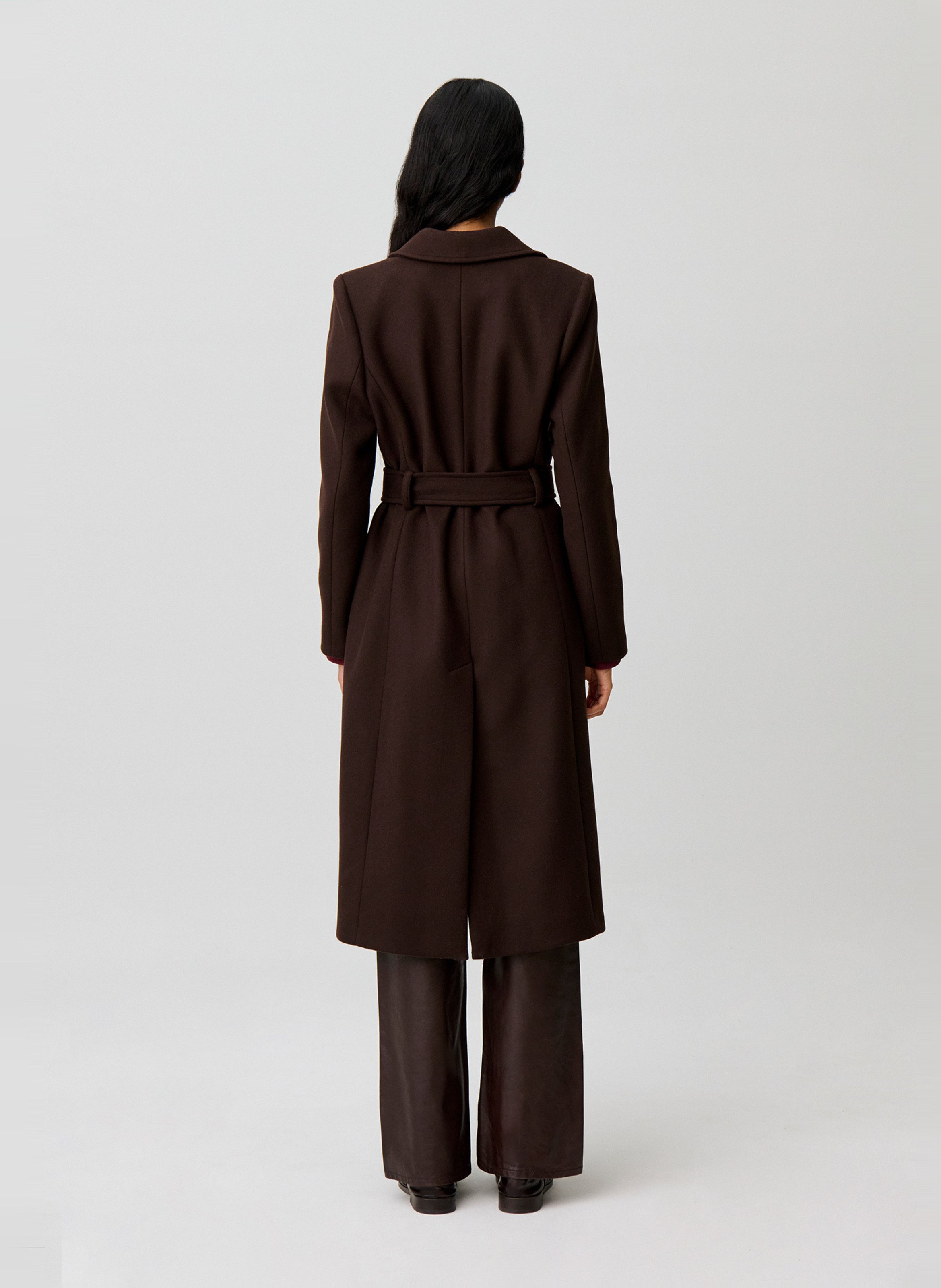 Manteau long ceinturée en laine mélangée CLAUDIE PIERLOT Marron