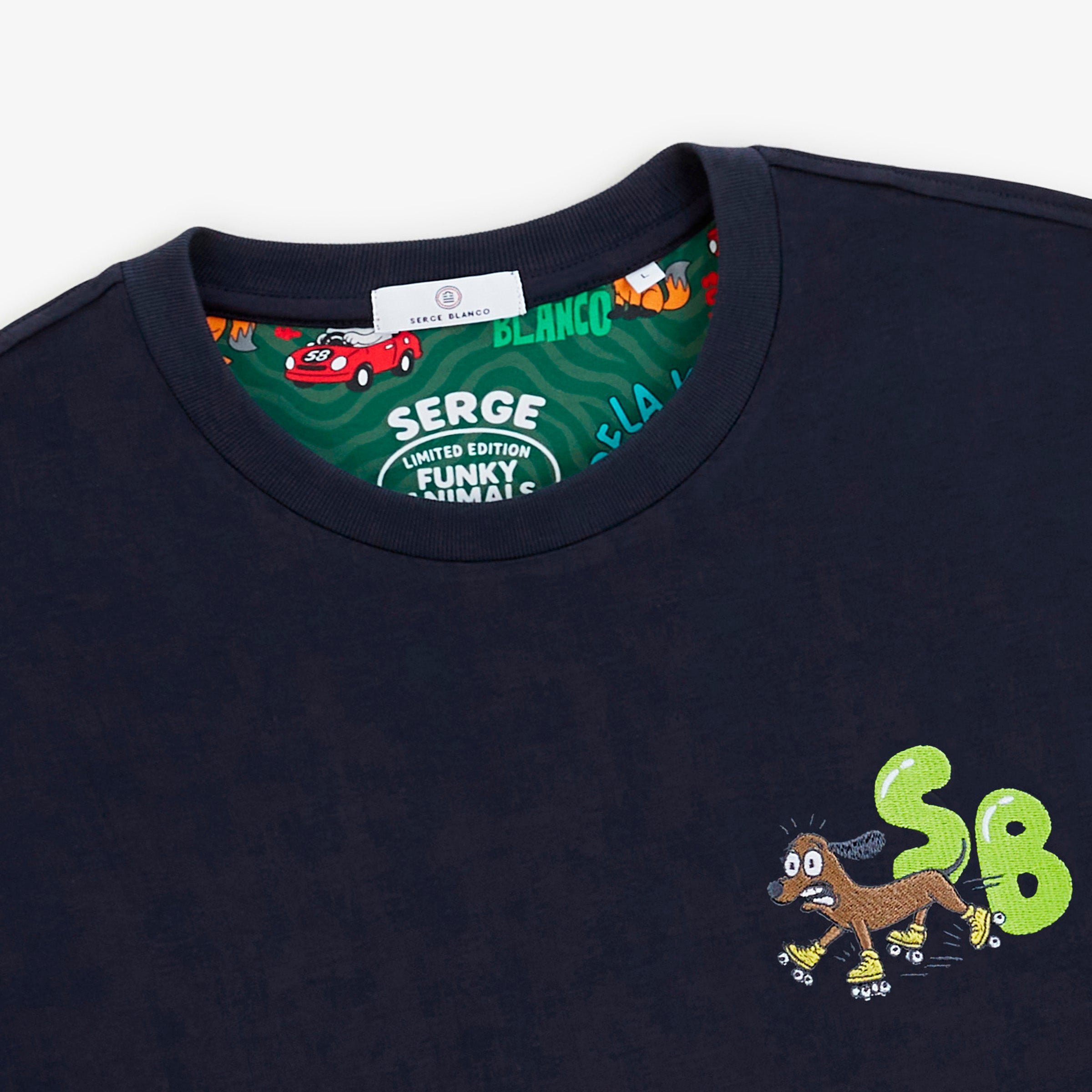 Short-sleeved round-neck t-shirt with embroidered Thor design in navy blue. SERGE BLANCO Blue