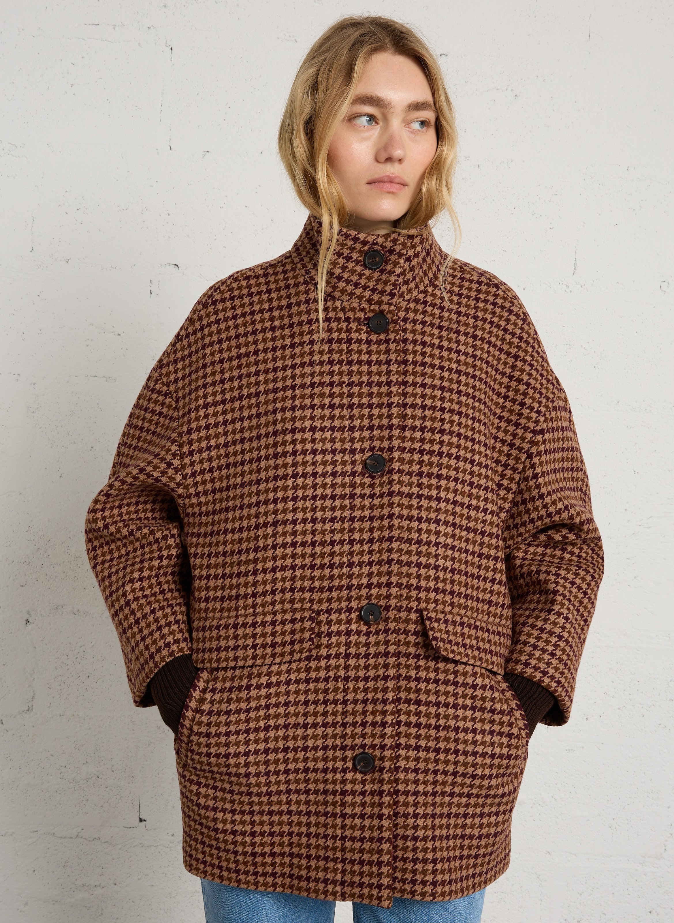 Manteau motif pied-de-poule en laine mélangée MAISON 123 Beige