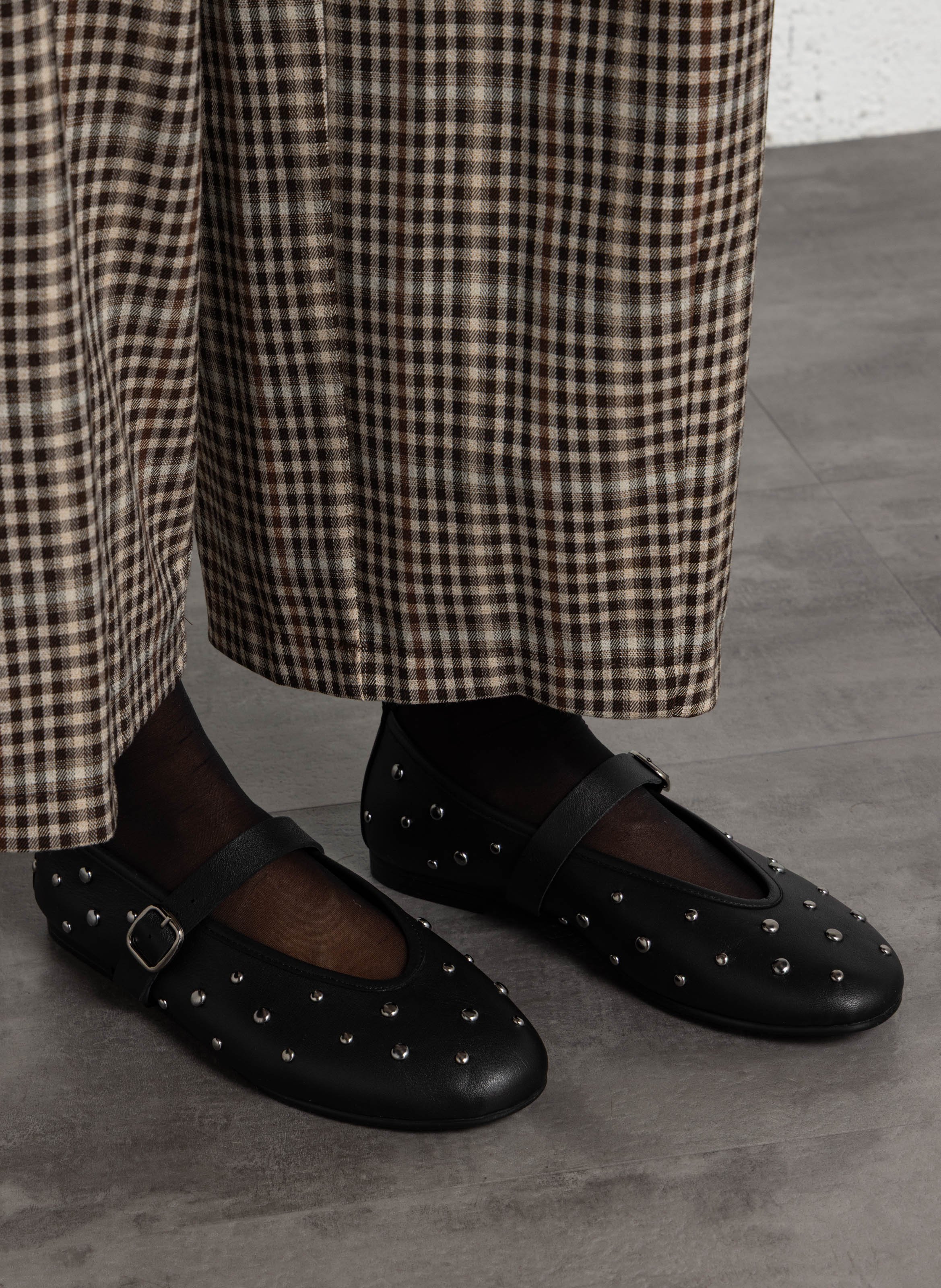 Studded leather ballet pumps REQINS Black