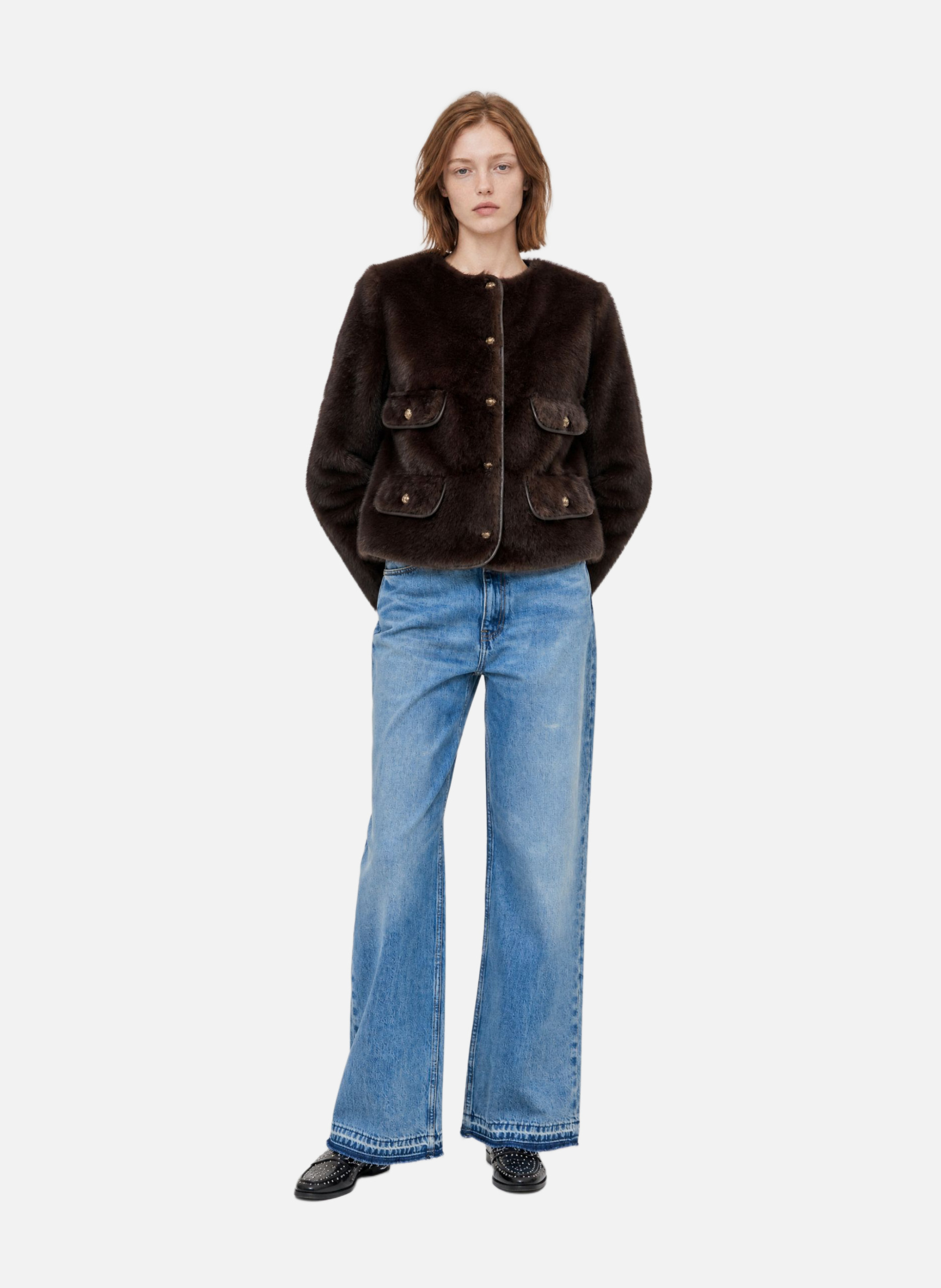 Faux fur coat THE KOOPLES Brown