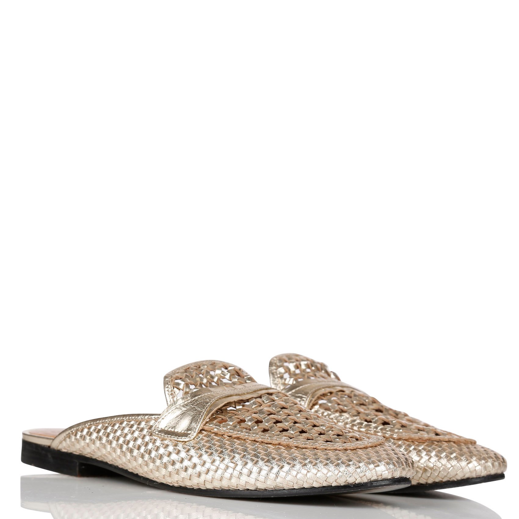 Mules plates tressées en cuir SWILDENS Doré