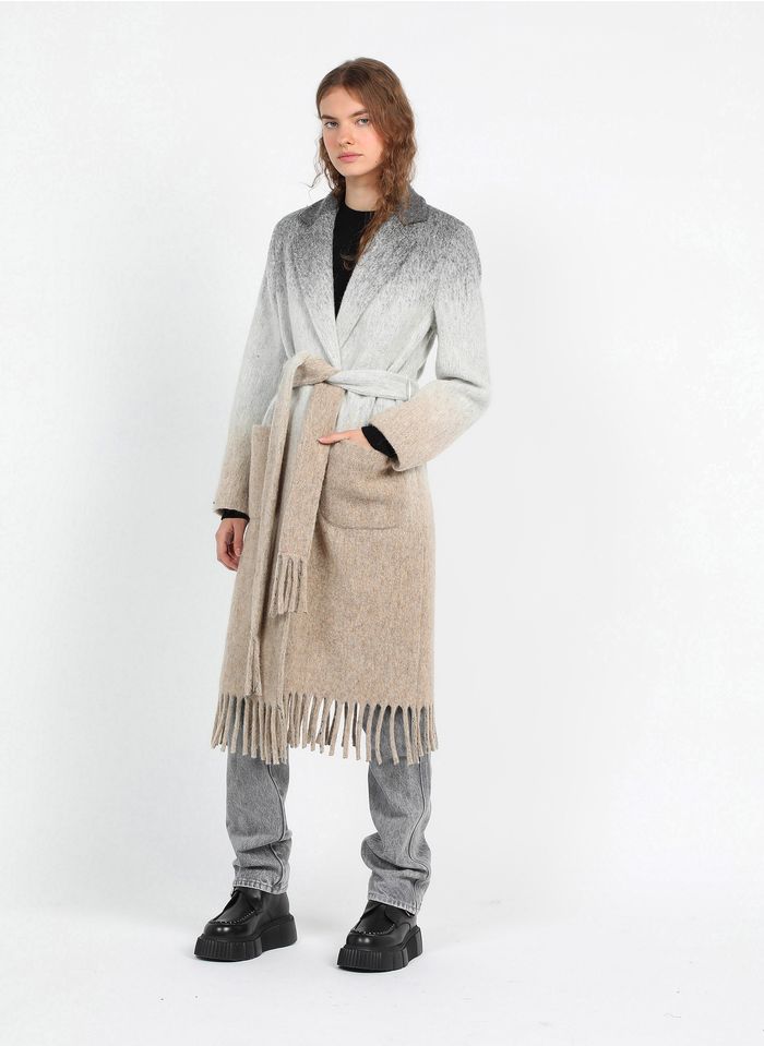 Manteau en laine vierge avec franges | Gris