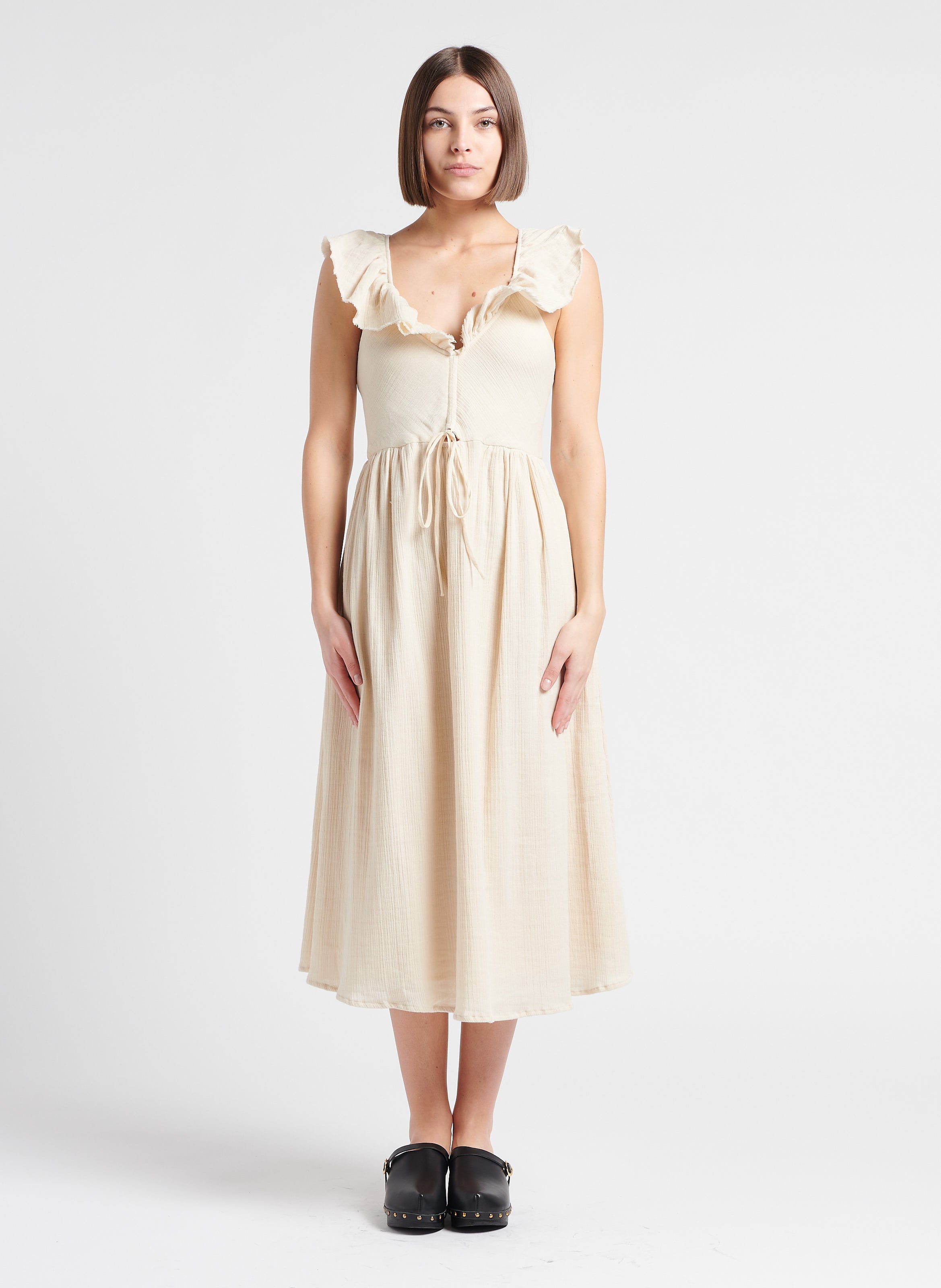 Round-neck cotton midi dress Sand Bellepiece - Women DYLAN