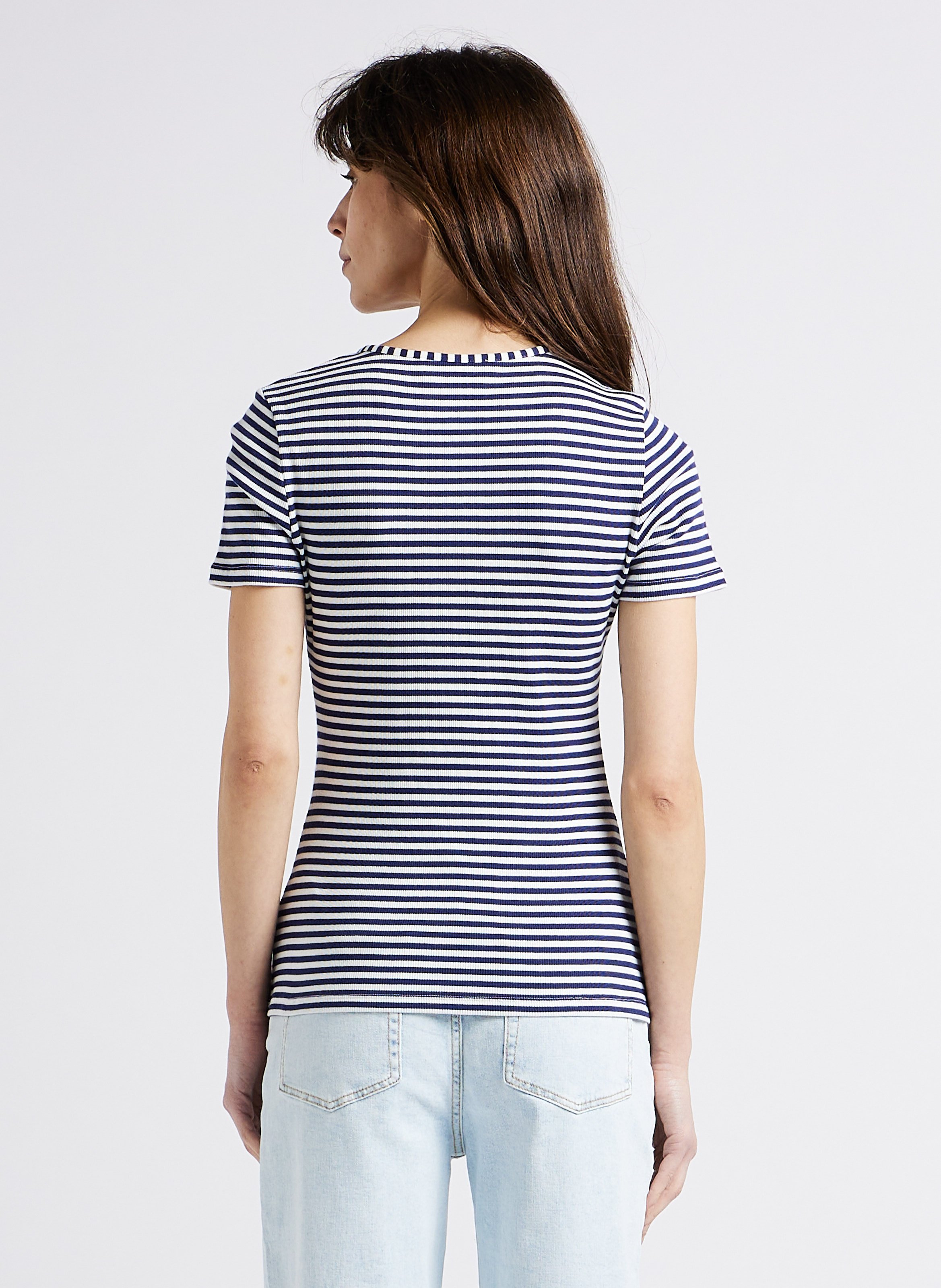 Top col tunisien en coton bio à rayures MAISON LABICHE Bleu