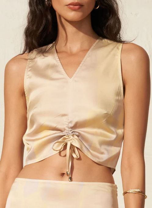 Fluid printed crop top with pleats FETE IMPERIALE Multicolored