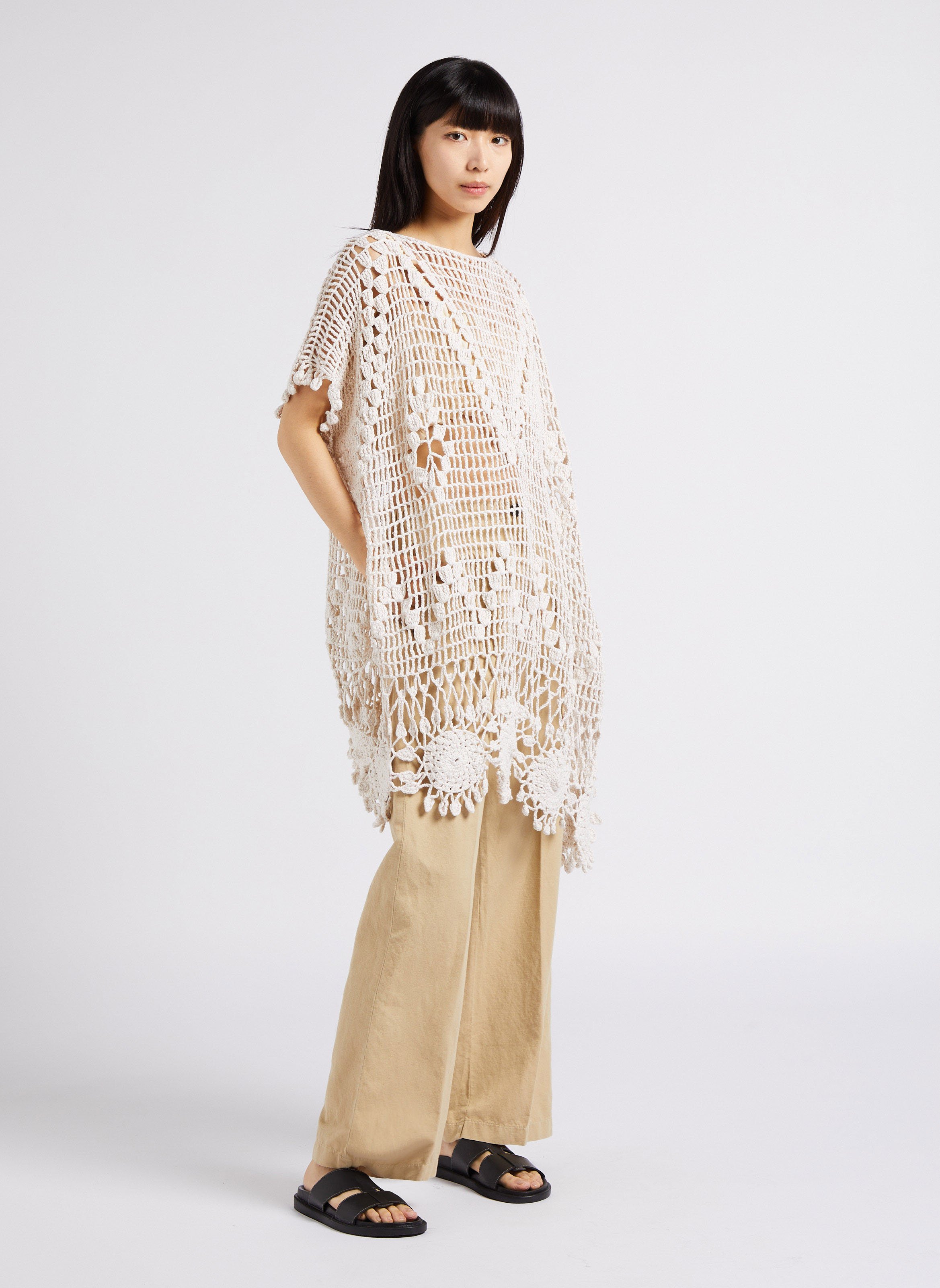 Robe courte maille ajourée en coton MES DEMOISELLES Beige