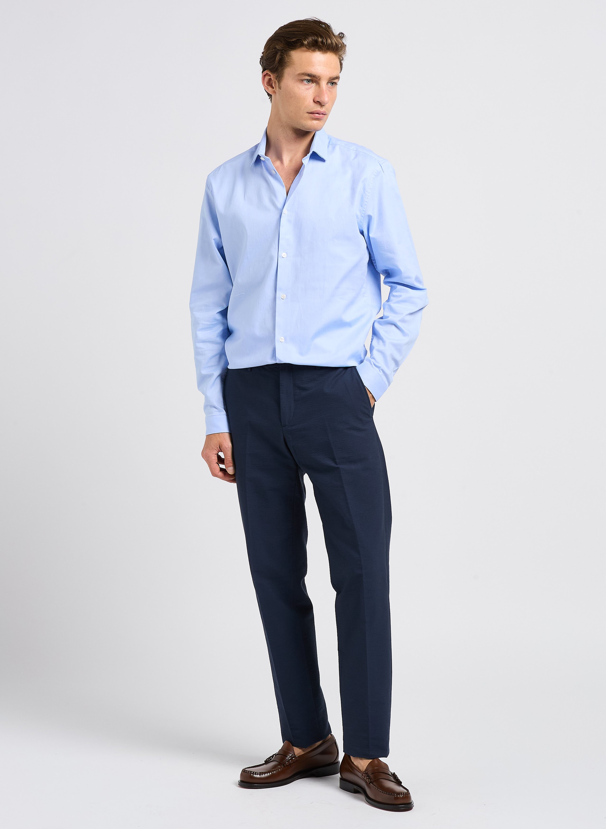 Baumwollhemd mit klassischem Kragen, Slim Fit AU PRINTEMPS PARIS Blau