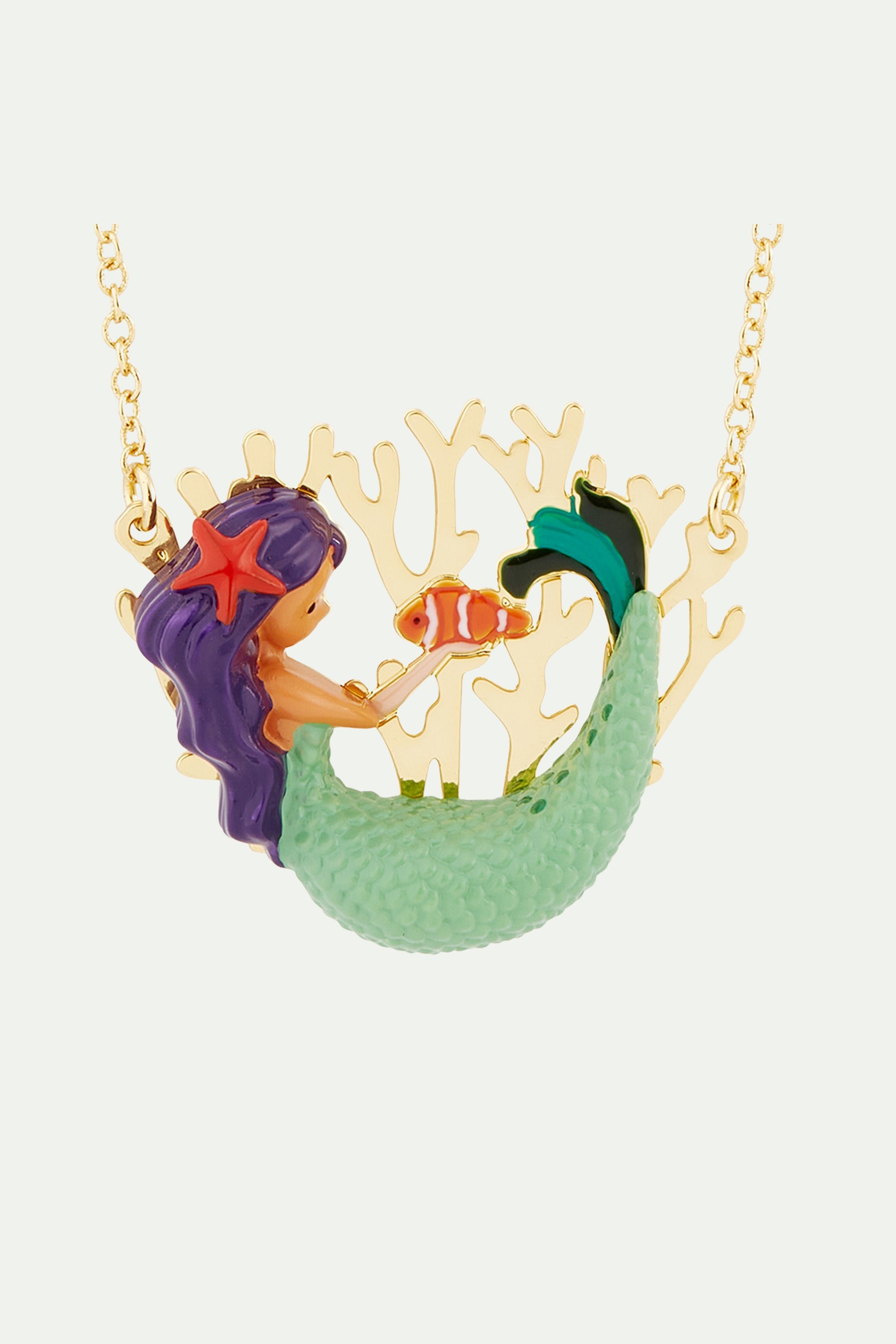Mermaid and golden coral bib necklace LES NEREIDES Multicolored