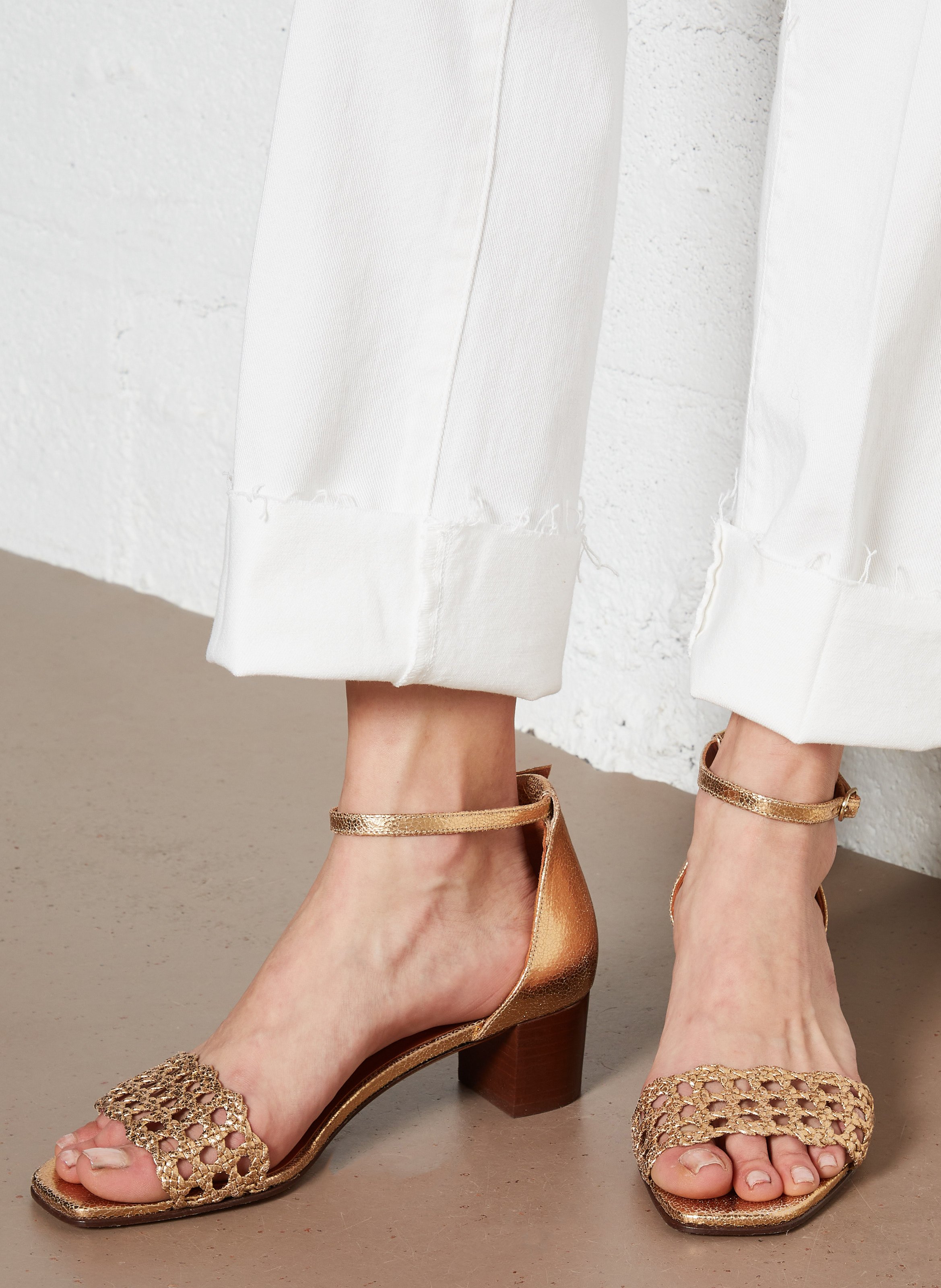 Sandales en cuir craquelé RIVECOUR Doré