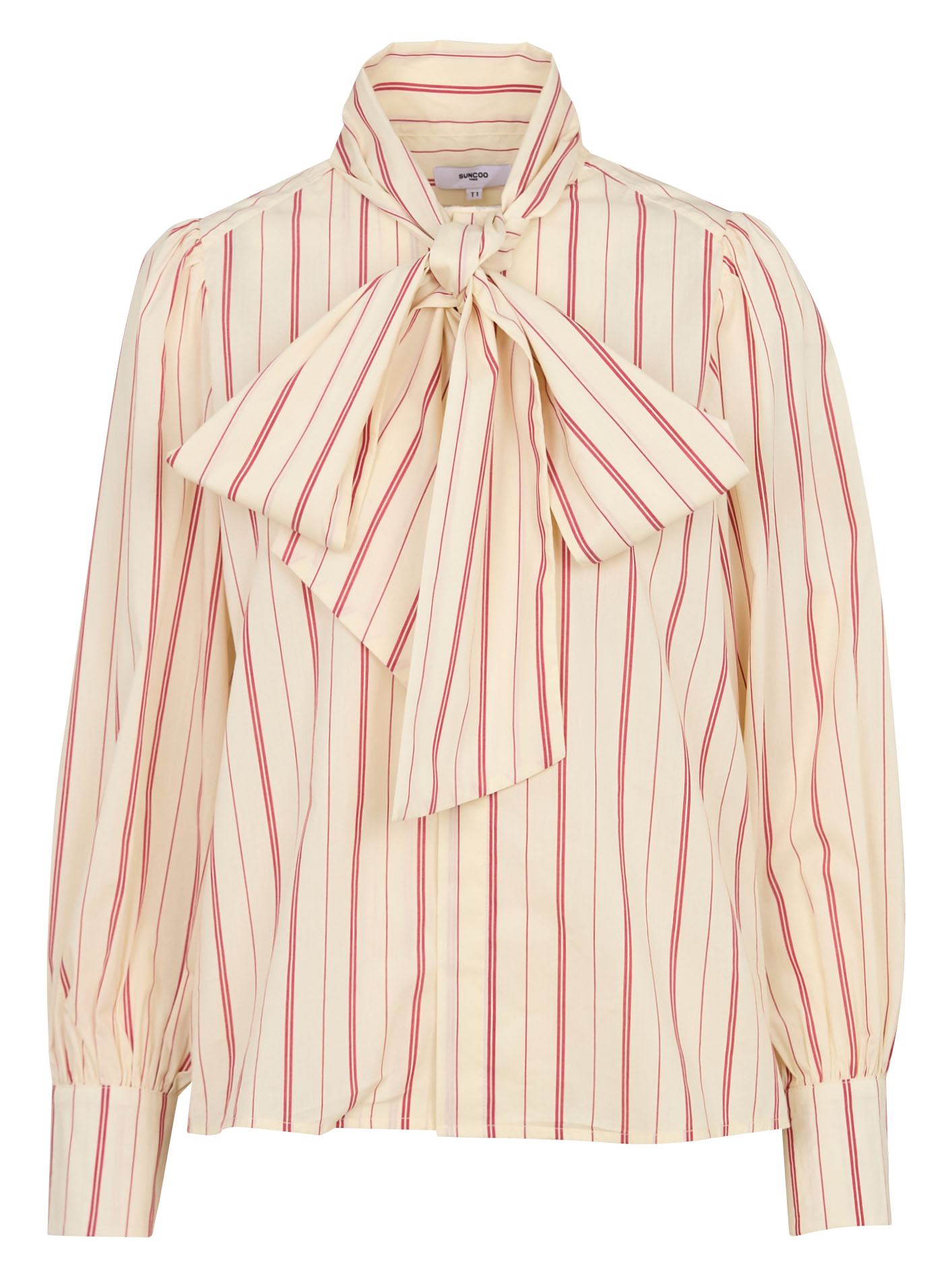 Striped shirt with pussy-bow collar SUNCOO Red