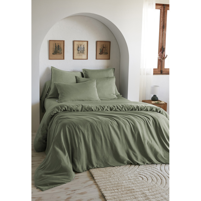 Complete duvet cover set "Lysandre" all sizes "Lyocell" butterfly effect L'EFFET PAPILLON Green