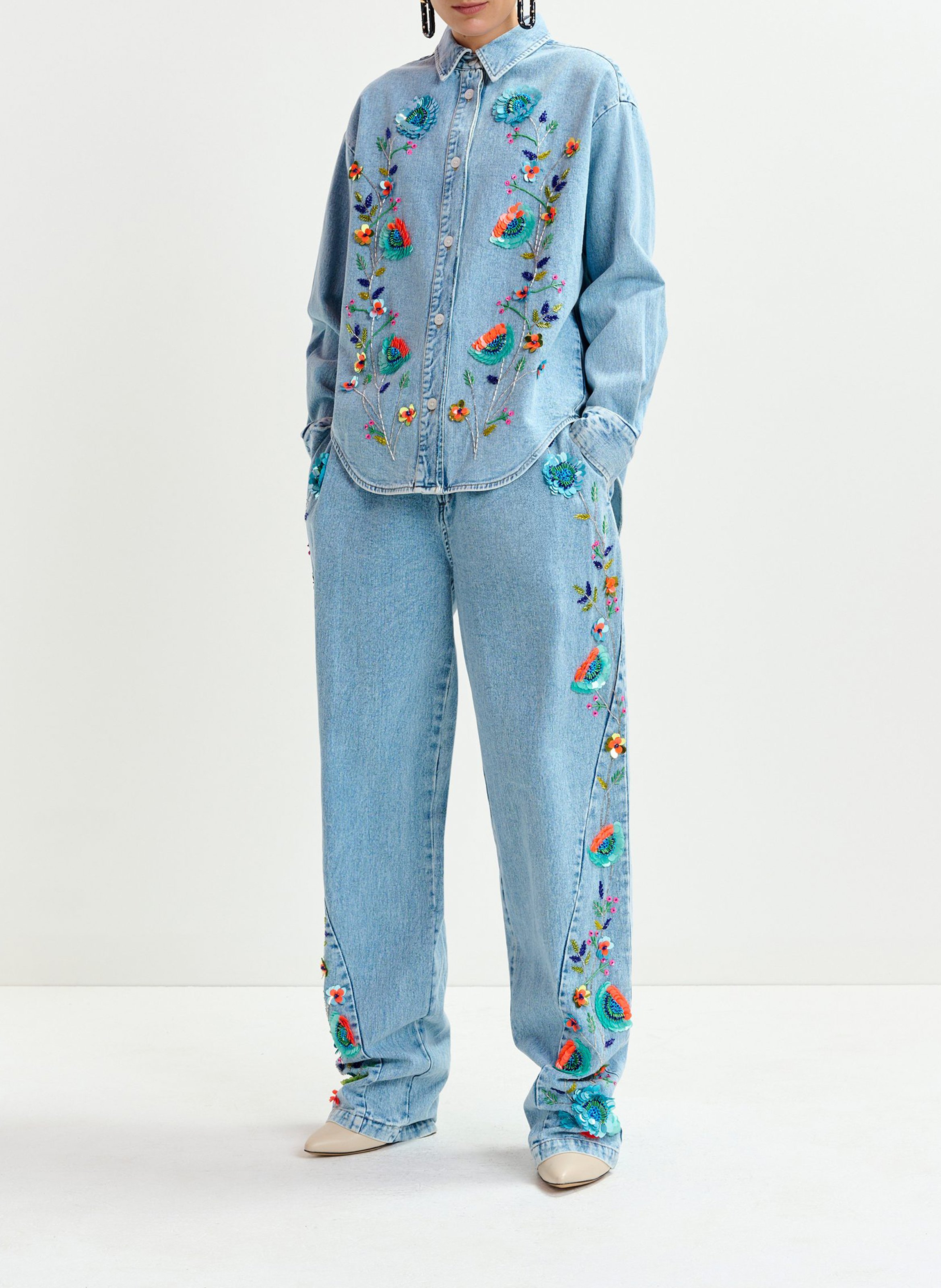 Chemise en jean à broderies pailletées ESSENTIEL ANTWERP Bleu