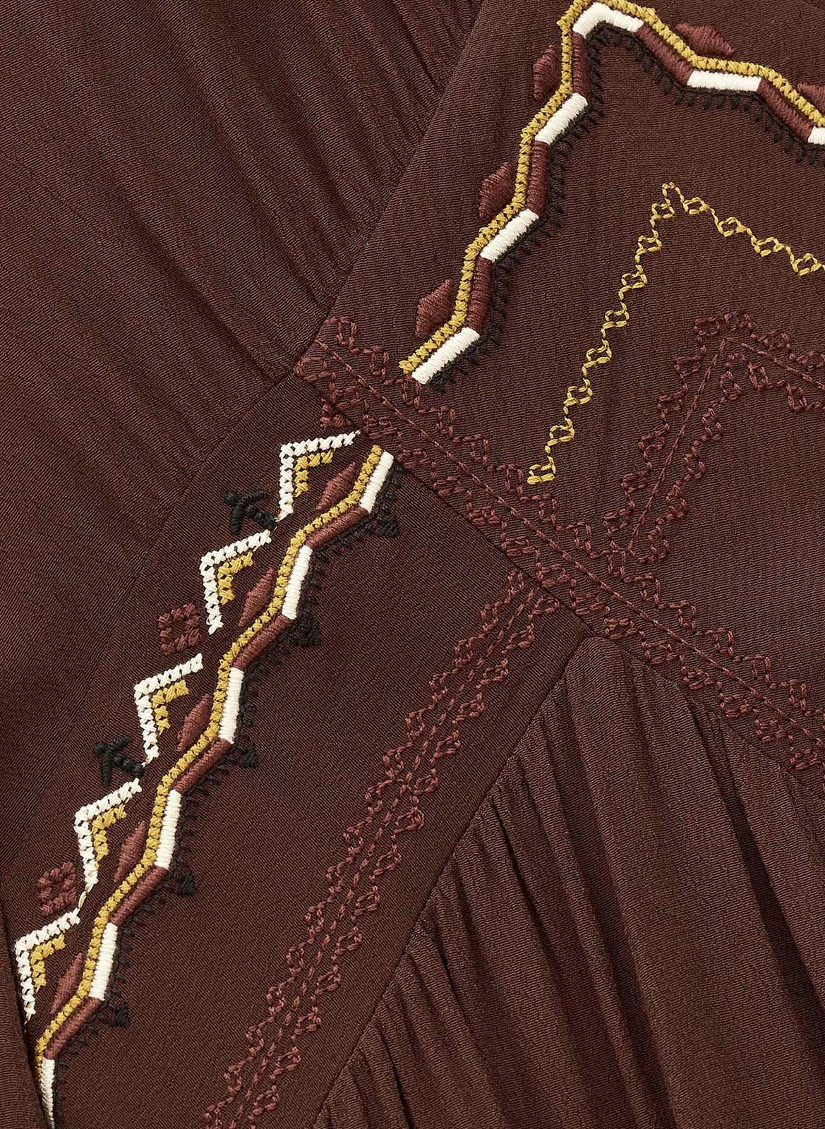 Halflange jurk met V-hals en borduurwerken BA&SH Bruin