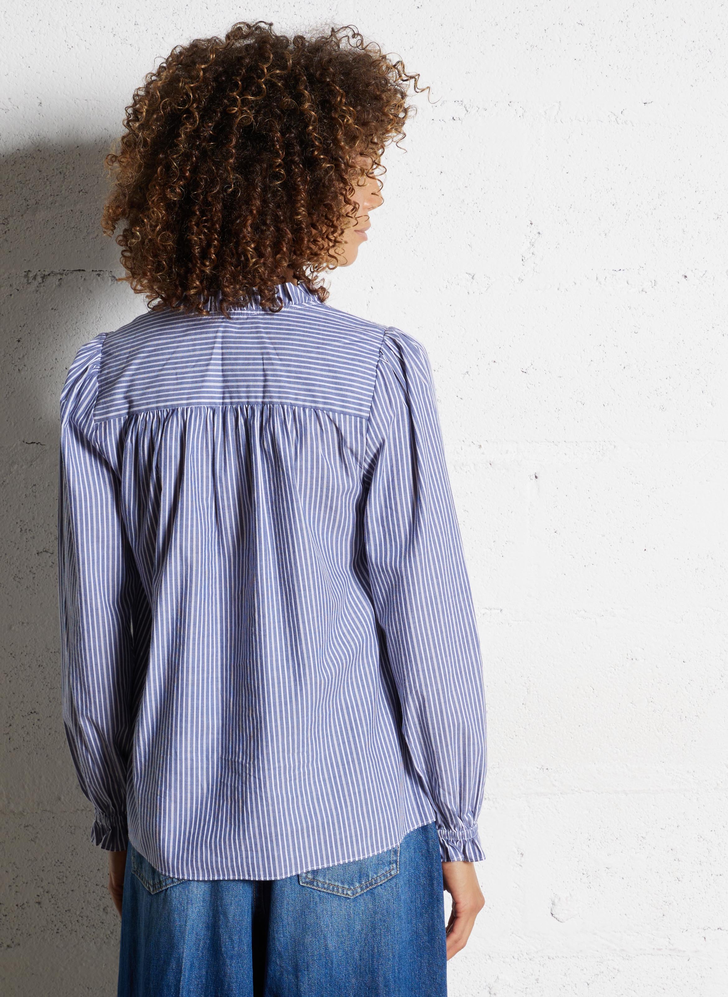 Blouse oversize col V en coton rayé SUD EXPRESS Bleu