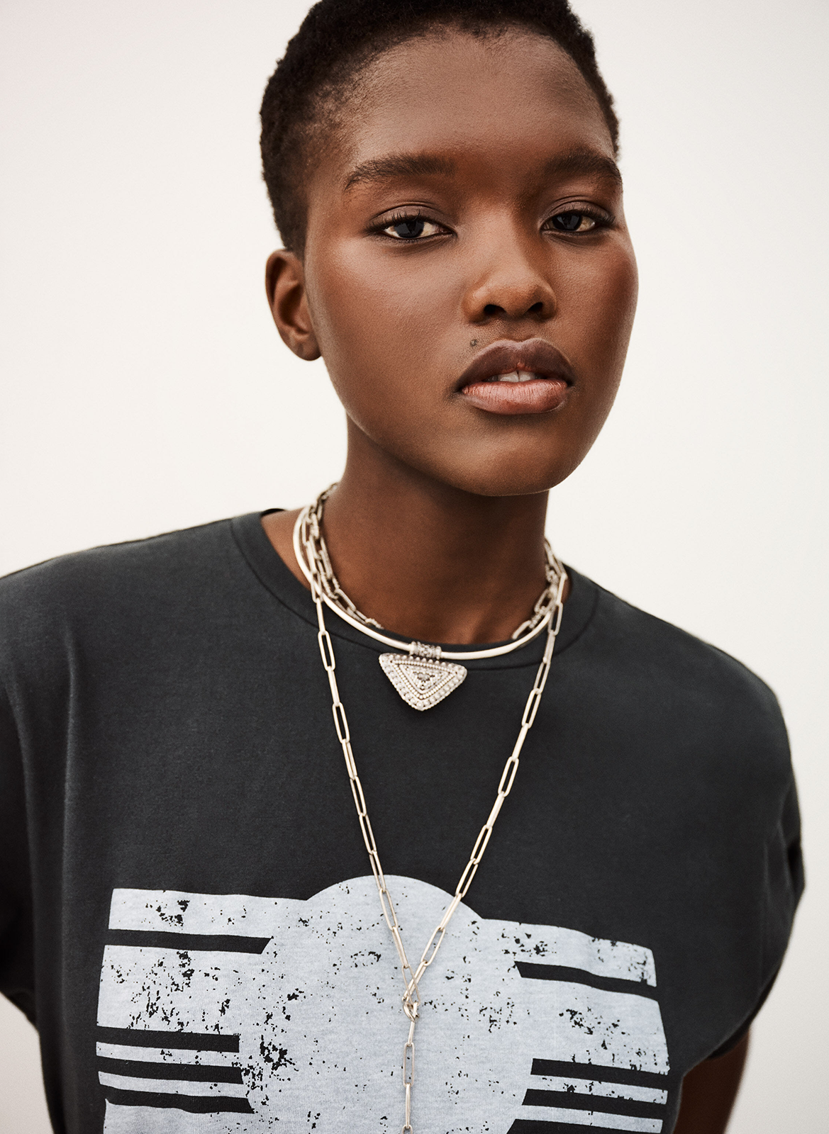 Straight screen-printed round-neck T-shirt BA&SH Black