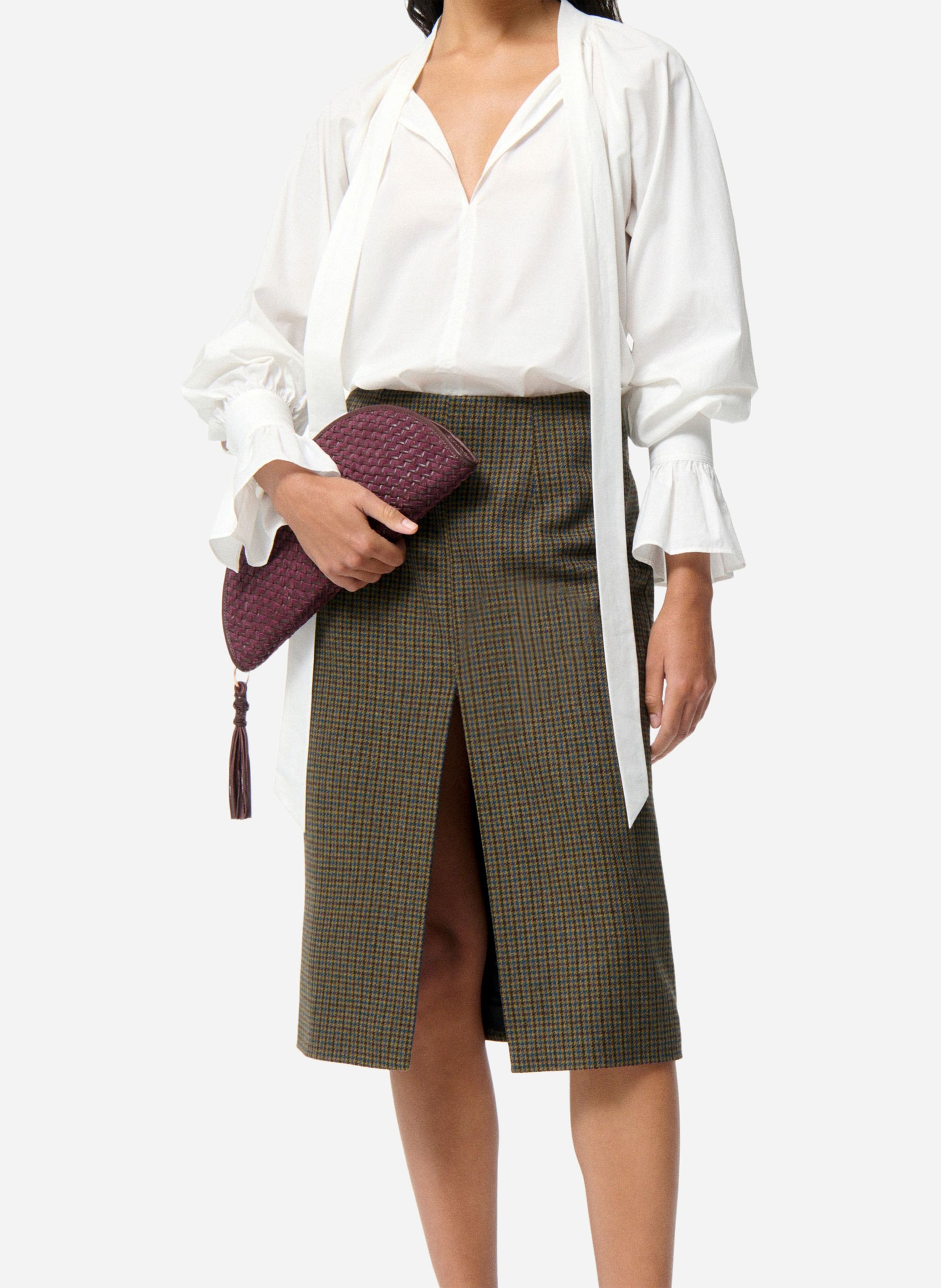 Jupe midi taille haute en laine mélangée VANESSA BRUNO Vert