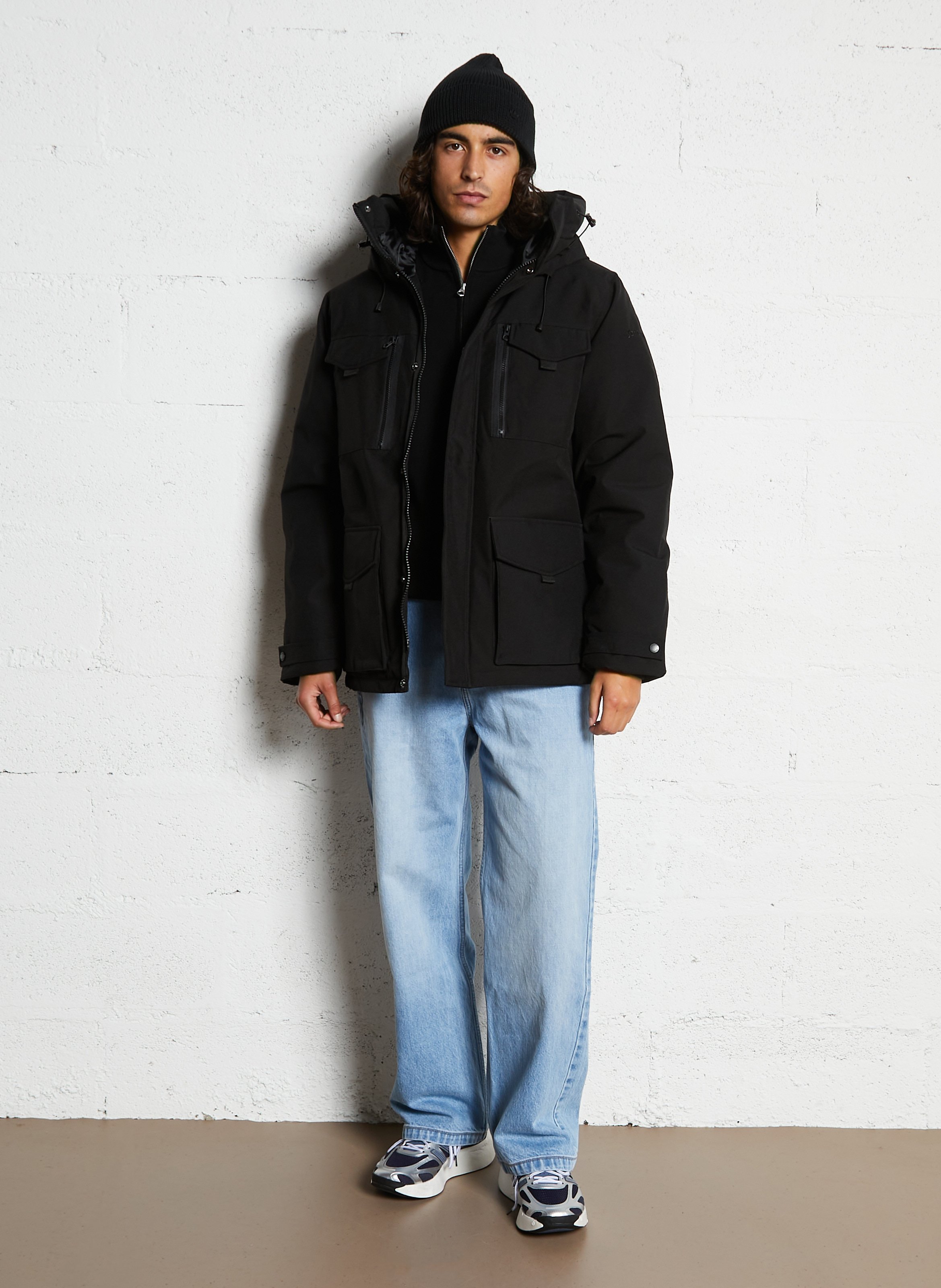 Parka à capuche droite à poches SCHOTT Noir