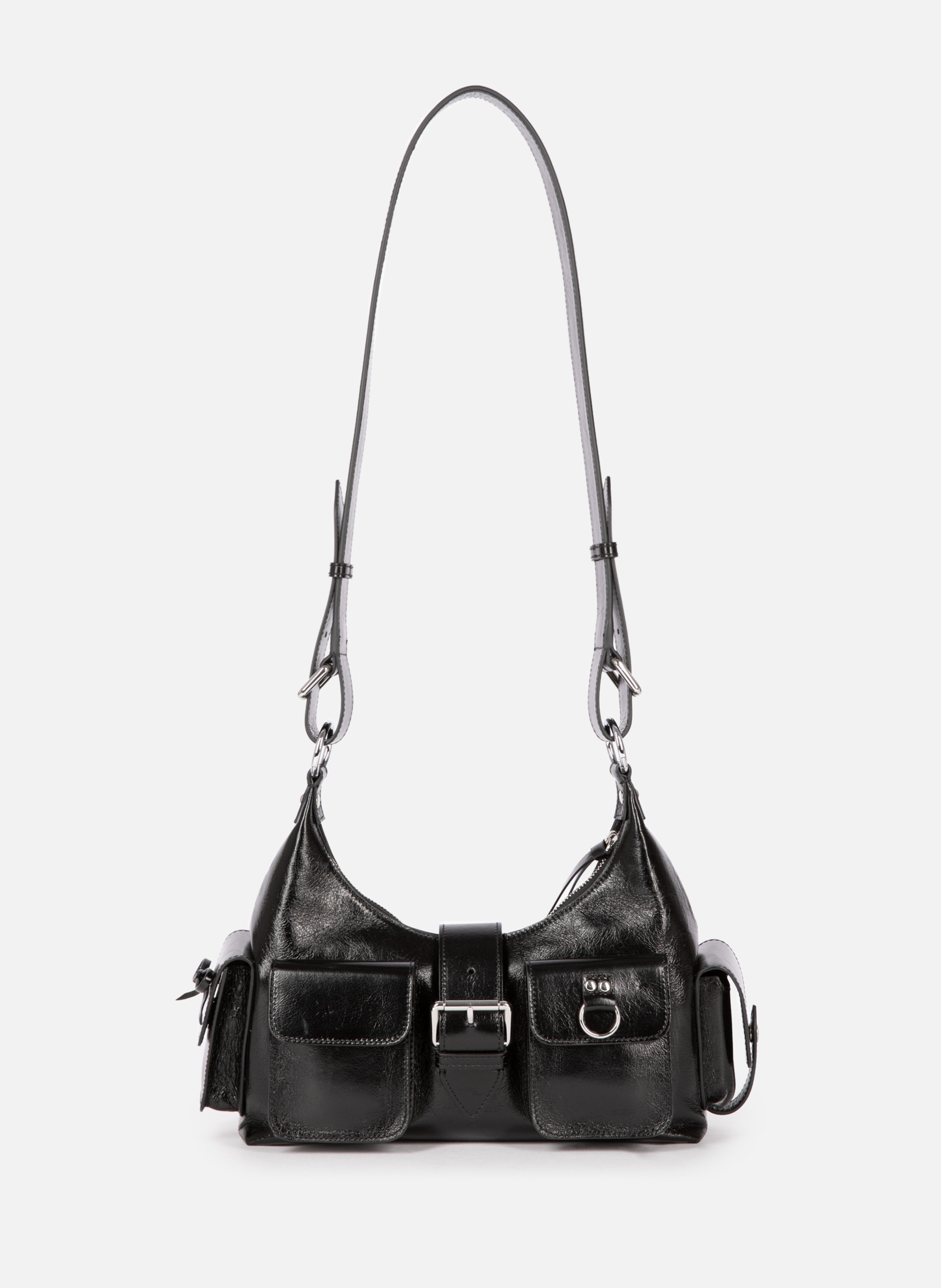 Amelia cracked leather shoulder bag strap THE KOOPLES Black