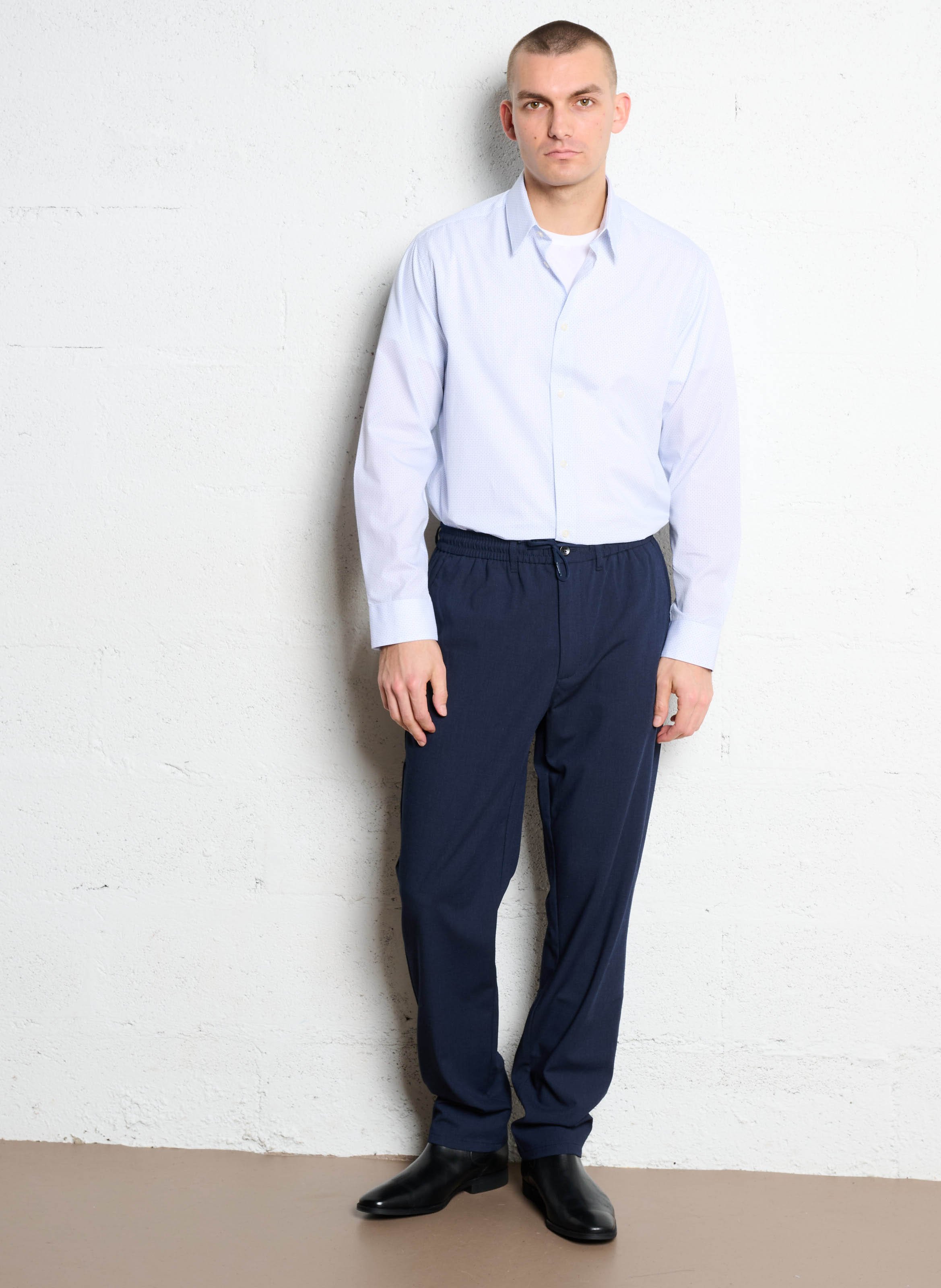 Chemise droite col classique en coton imprimé AU PRINTEMPS PARIS Bleu