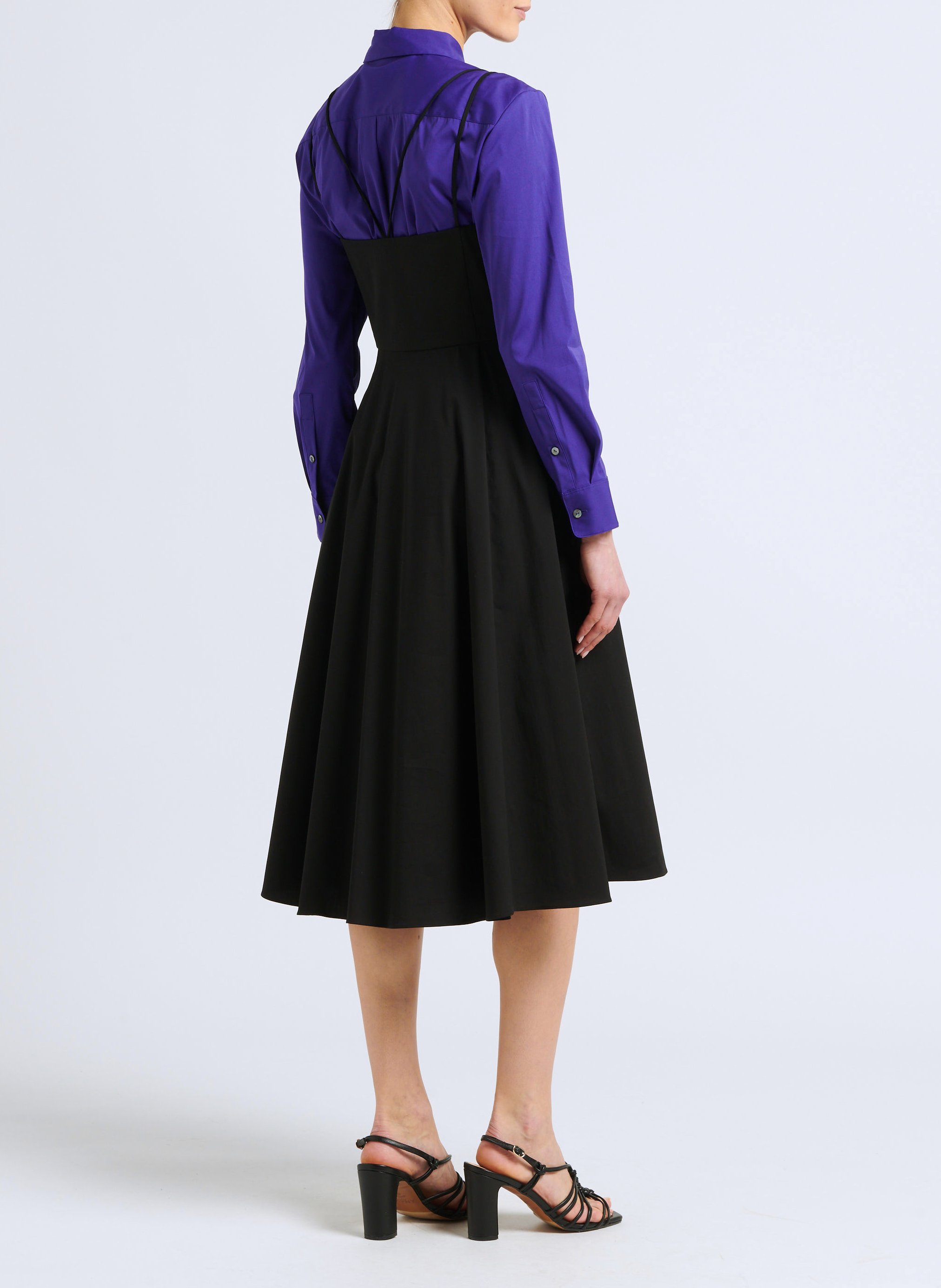 Vestido midi de mezcla de algodón con cuello cuadrado THEORY Negro