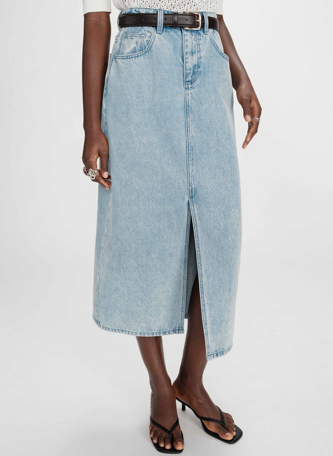 <p>Midi denim skirt with a slit</p> GRACE ET MILA Blue