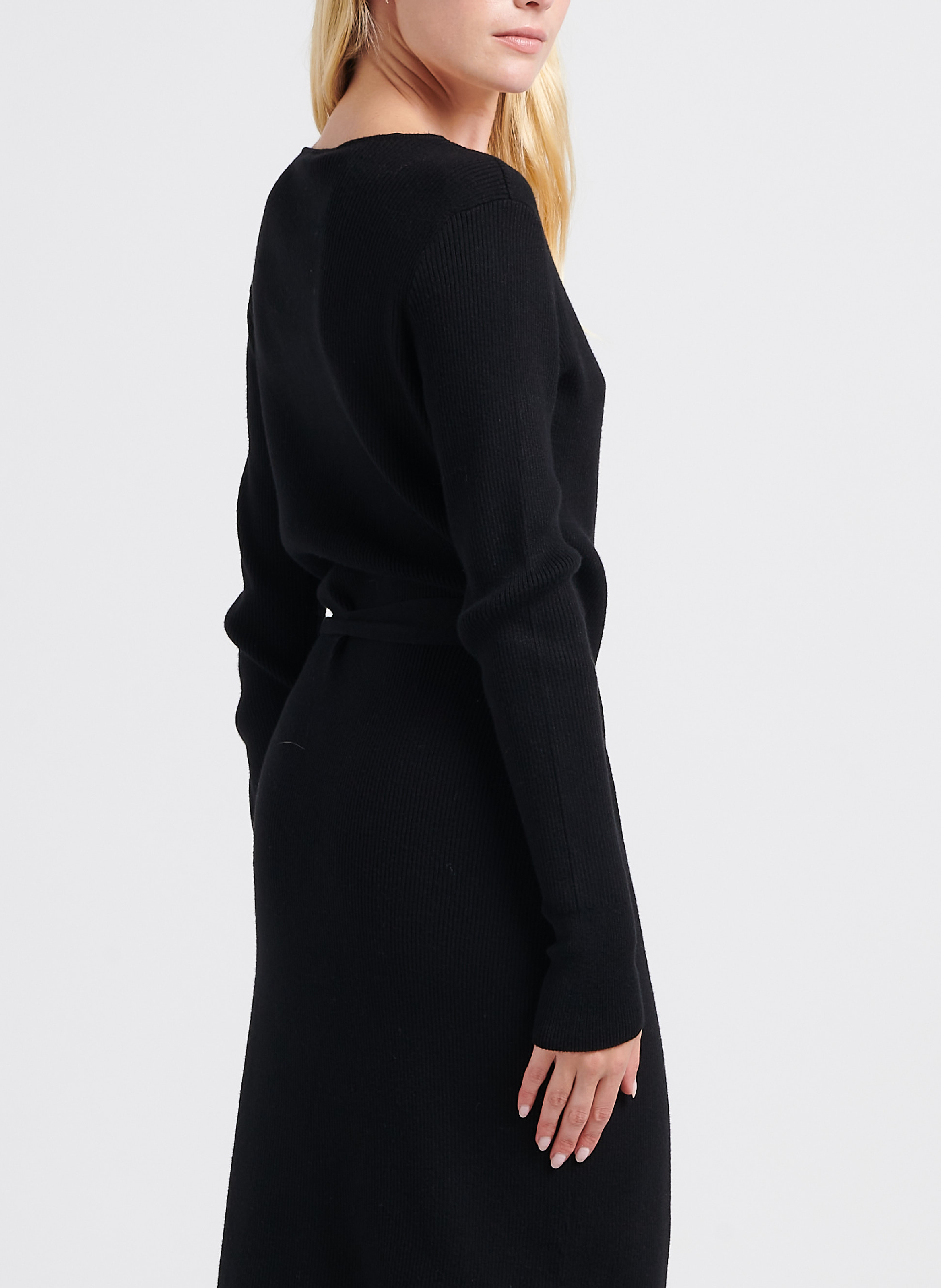 Lange Rippstrickjacke mit Gürtel VILA Schwarz