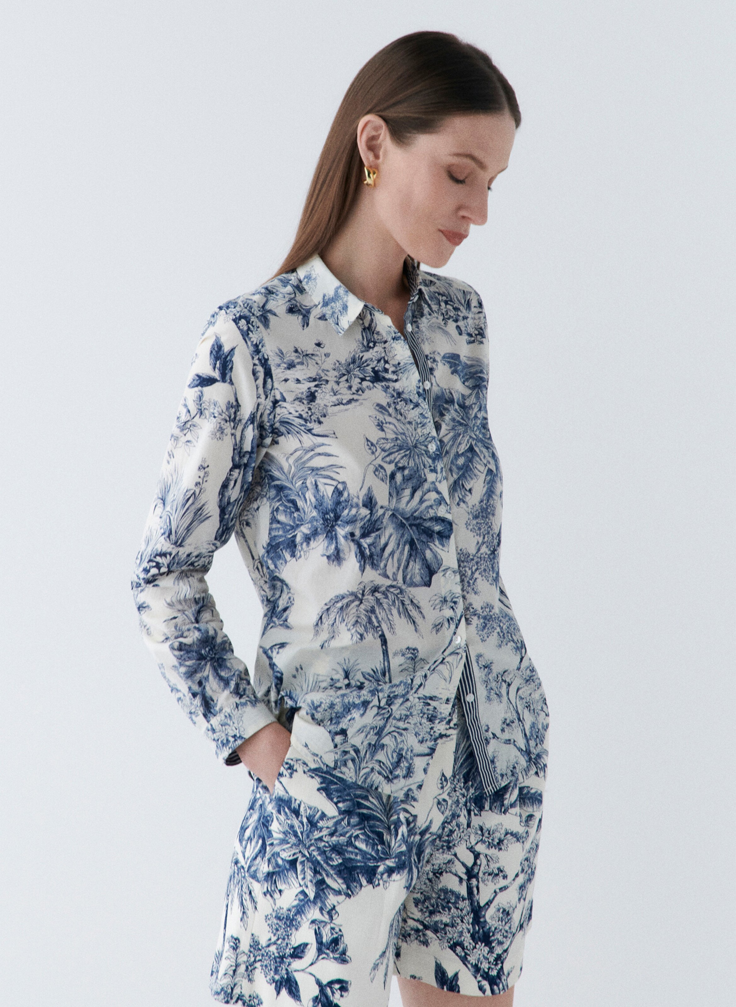 Katoenen blouse met klassieke kraag CAROLL Blauw