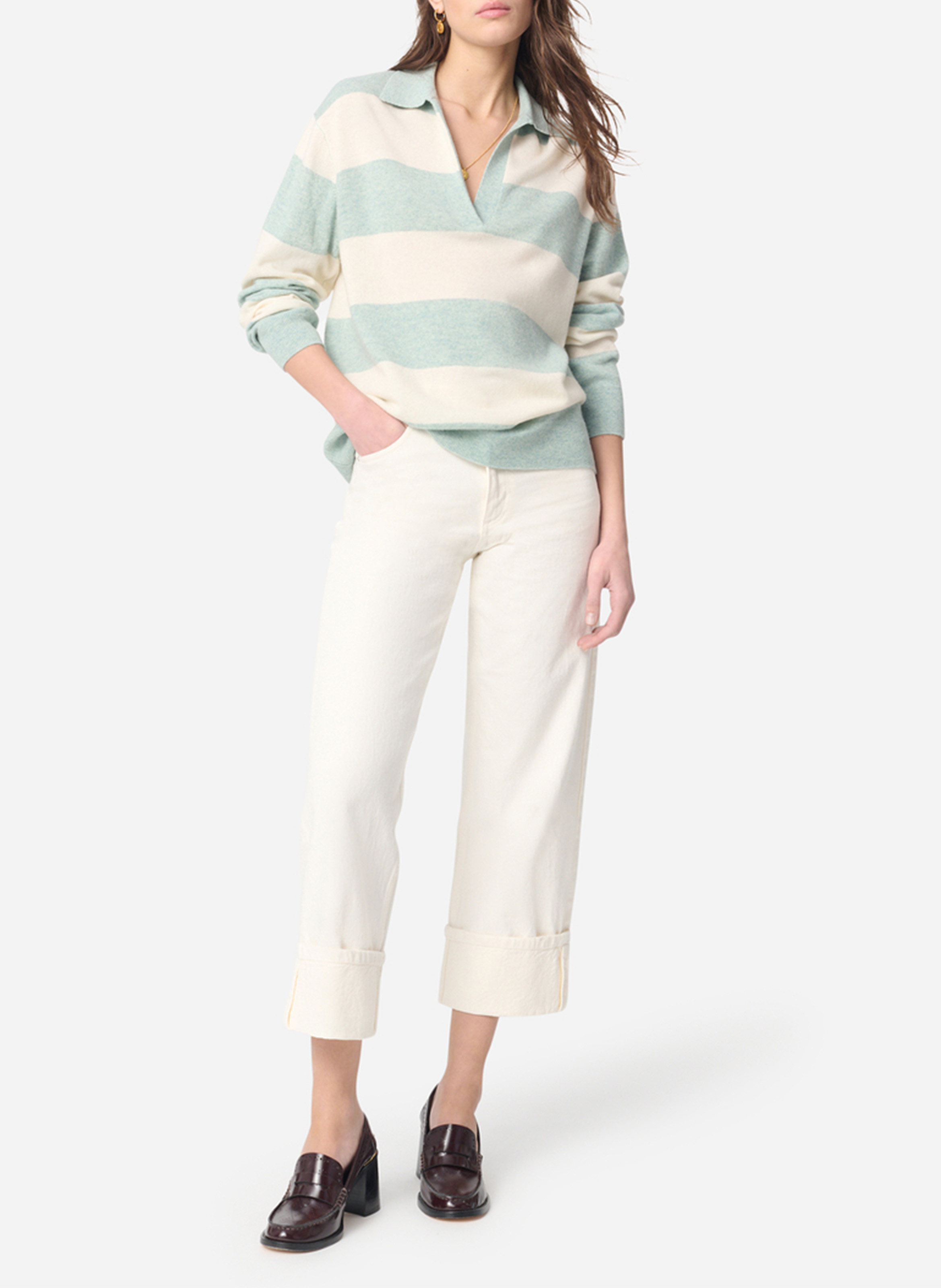 <p>Polo with V-neck and striped pattern</p> VANESSA BRUNO Blue