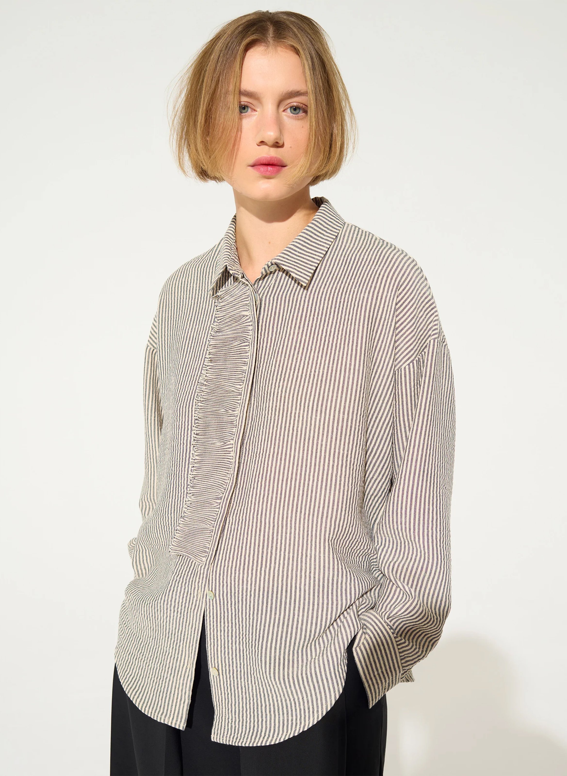 Chemise droite col classique à rayures COTELAC Blanc