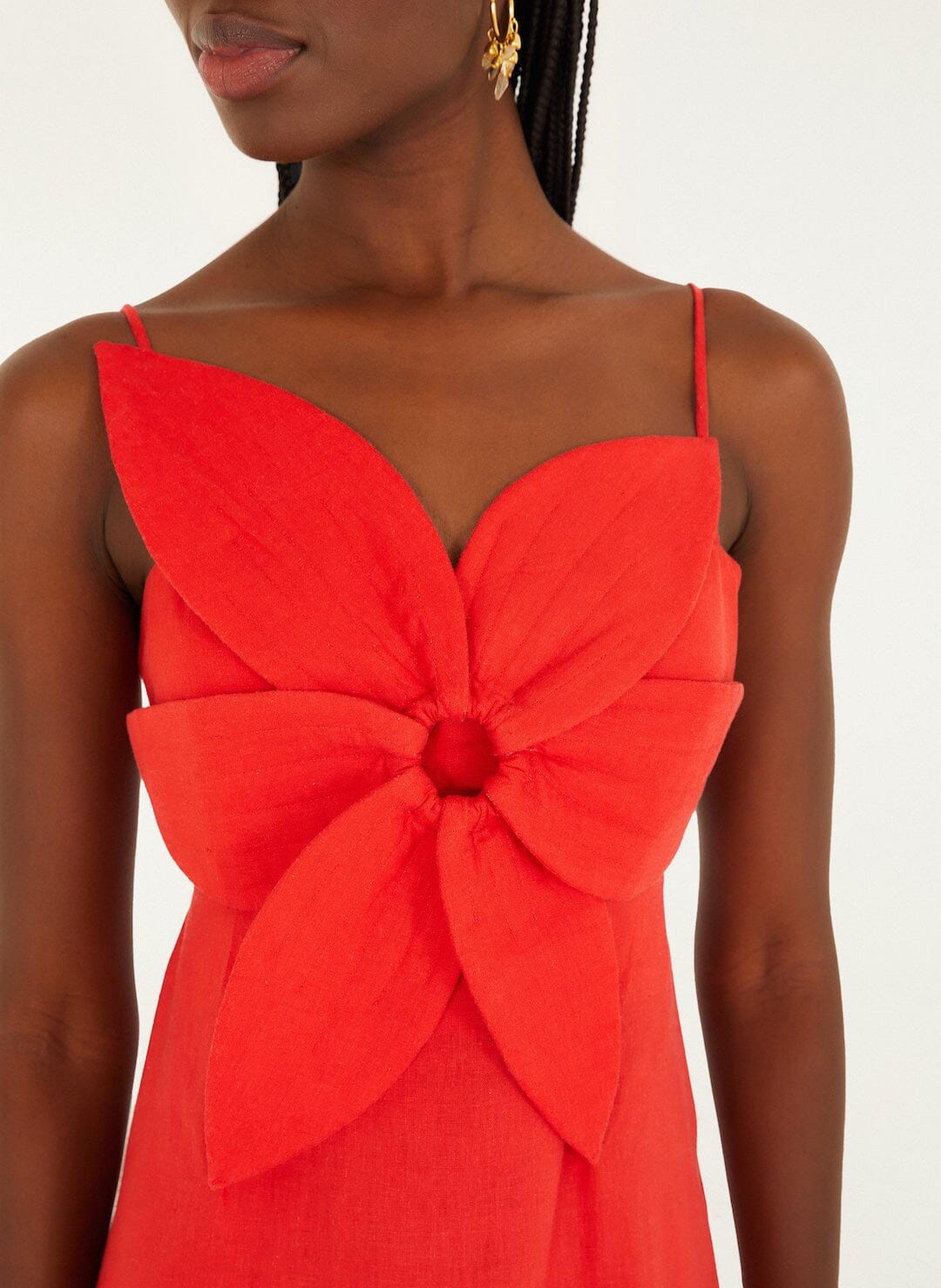 Short straight linen-blend dress FARM RIO Red