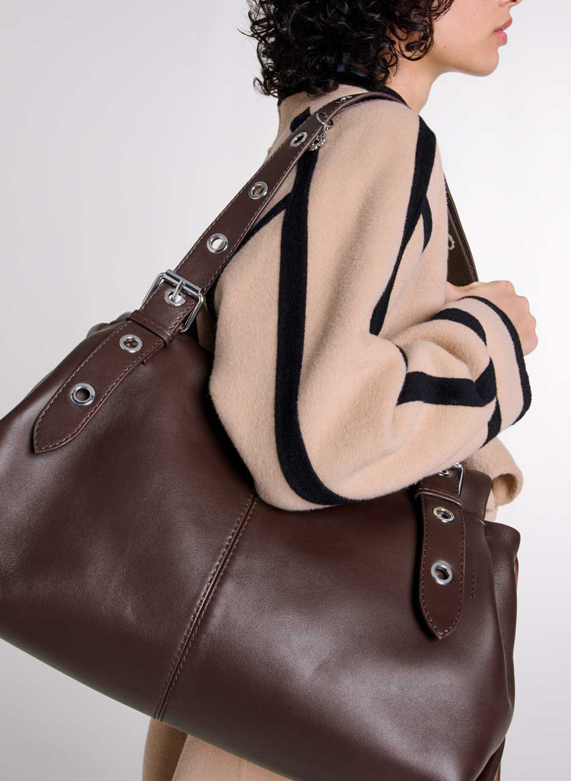 Grote leren shopper tas MAJE Rood