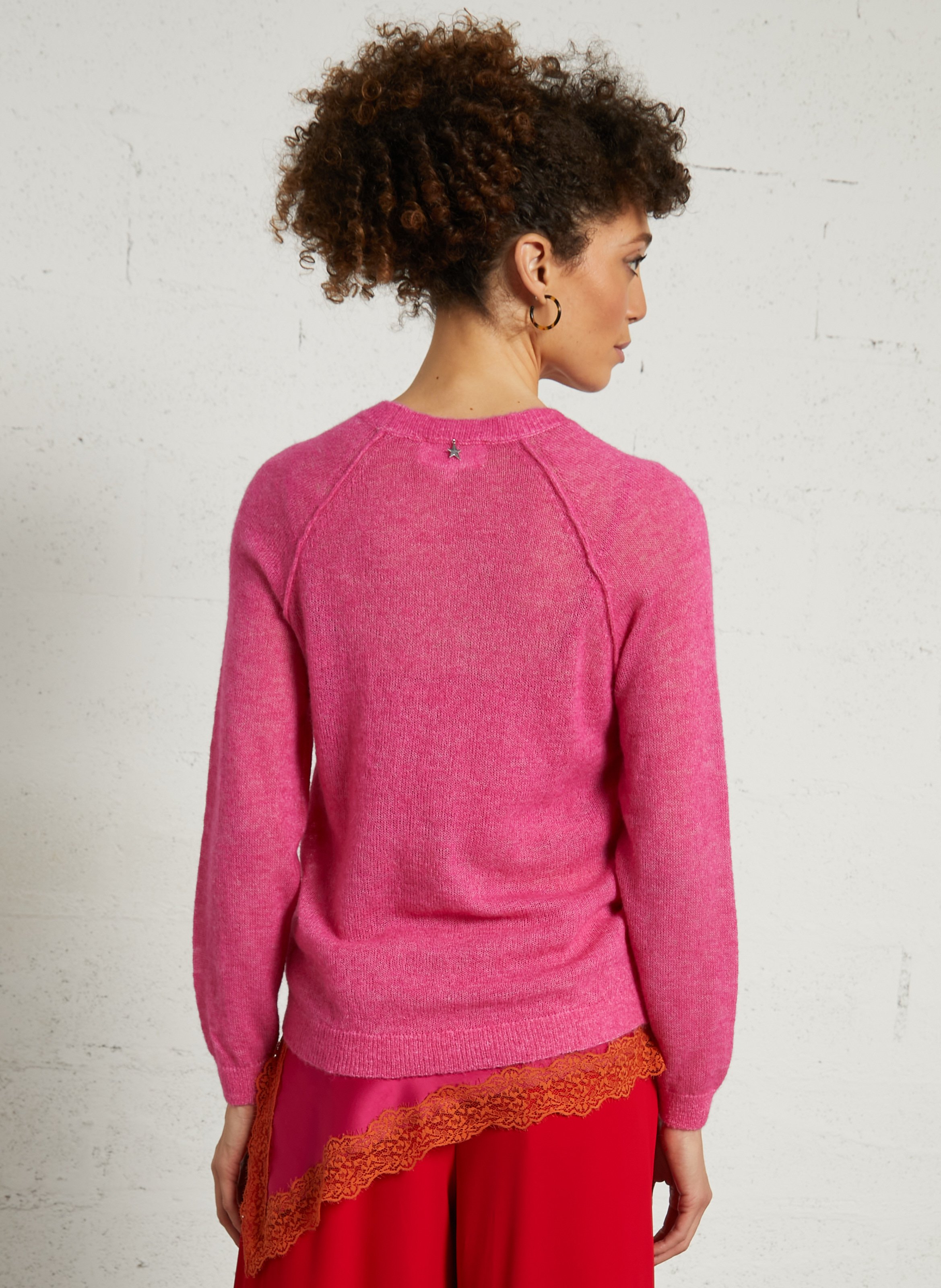 Round-neck wool-blend straight-cut sweater SUD EXPRESS Pink