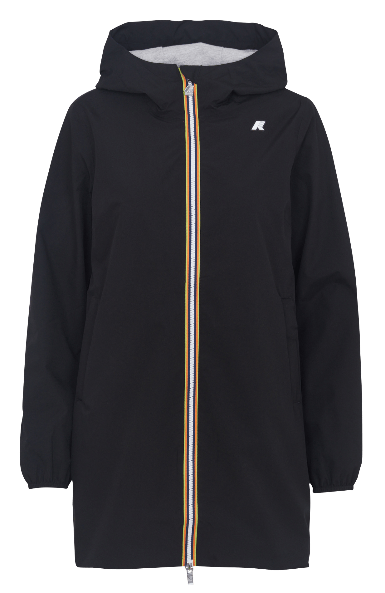 Getailleerde regenjas met opstaande kraag, rits en knopen K-WAY Zwart