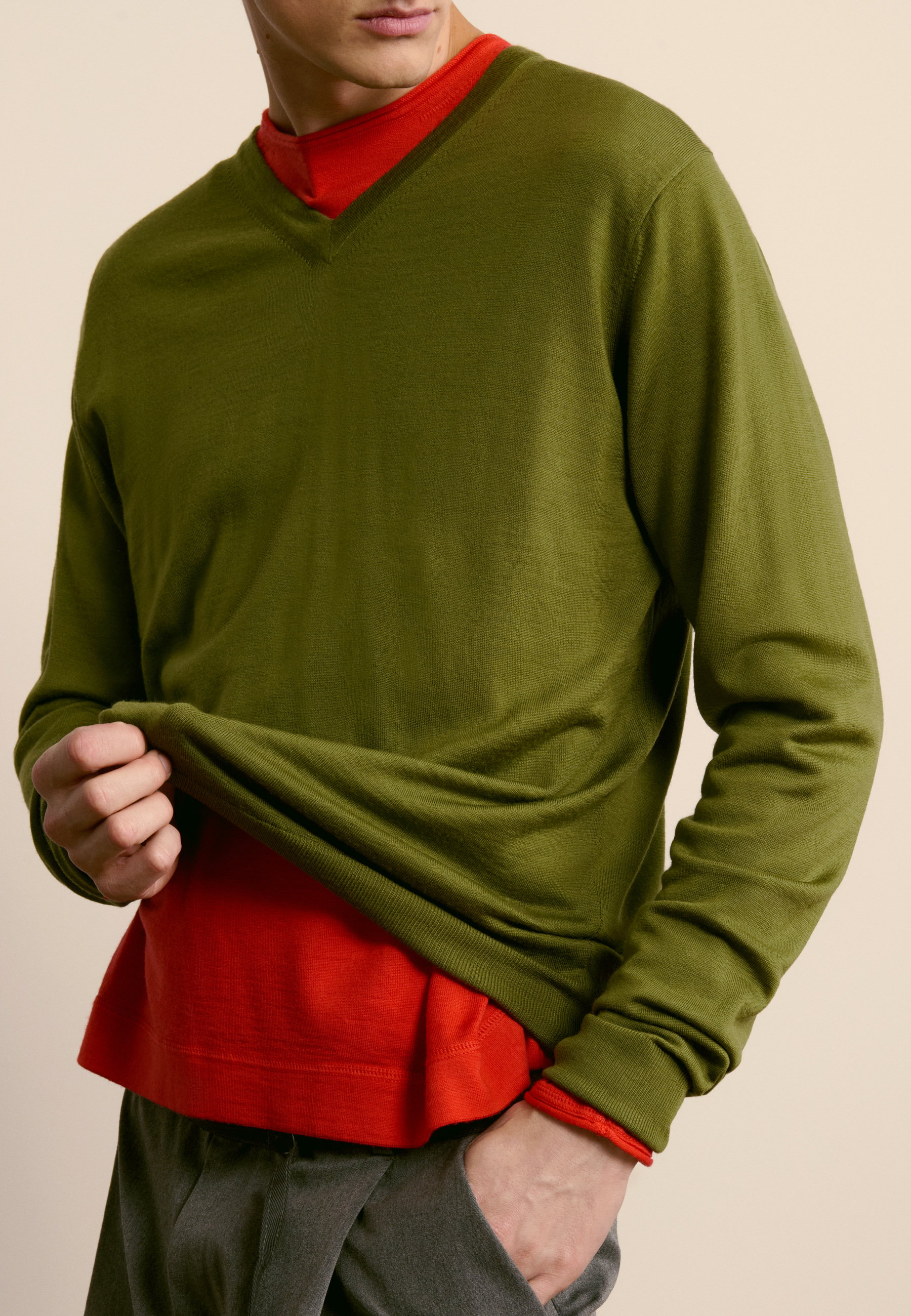 Bunelle wool V-neck sweater MAISON MONTAGUT Khaki