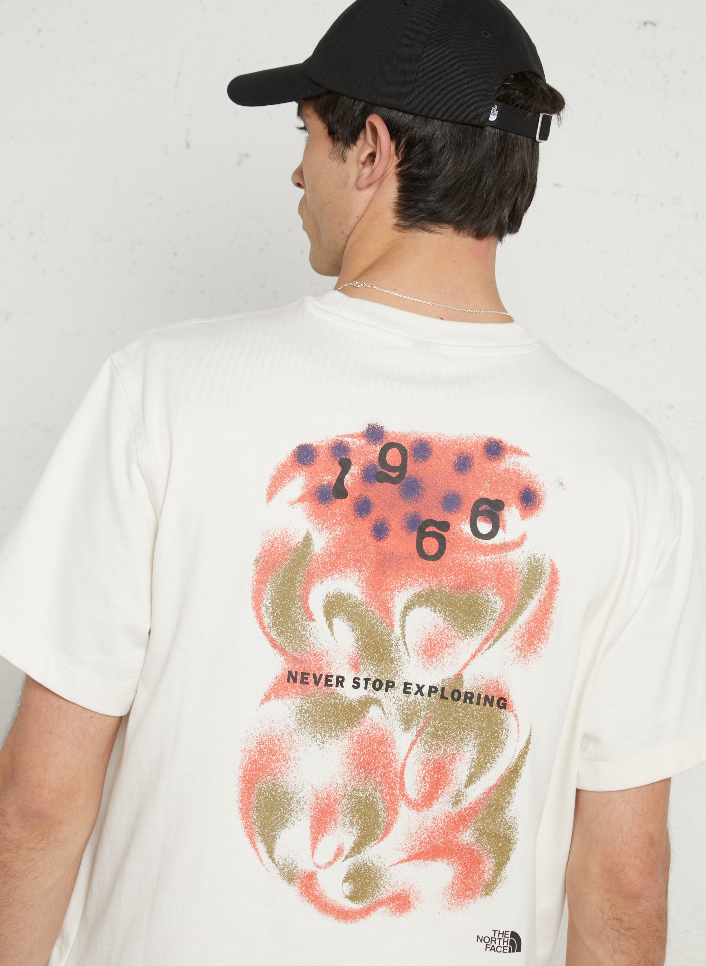 Straight round-neck cotton T-shirt with screen print THE NORTH FACE White