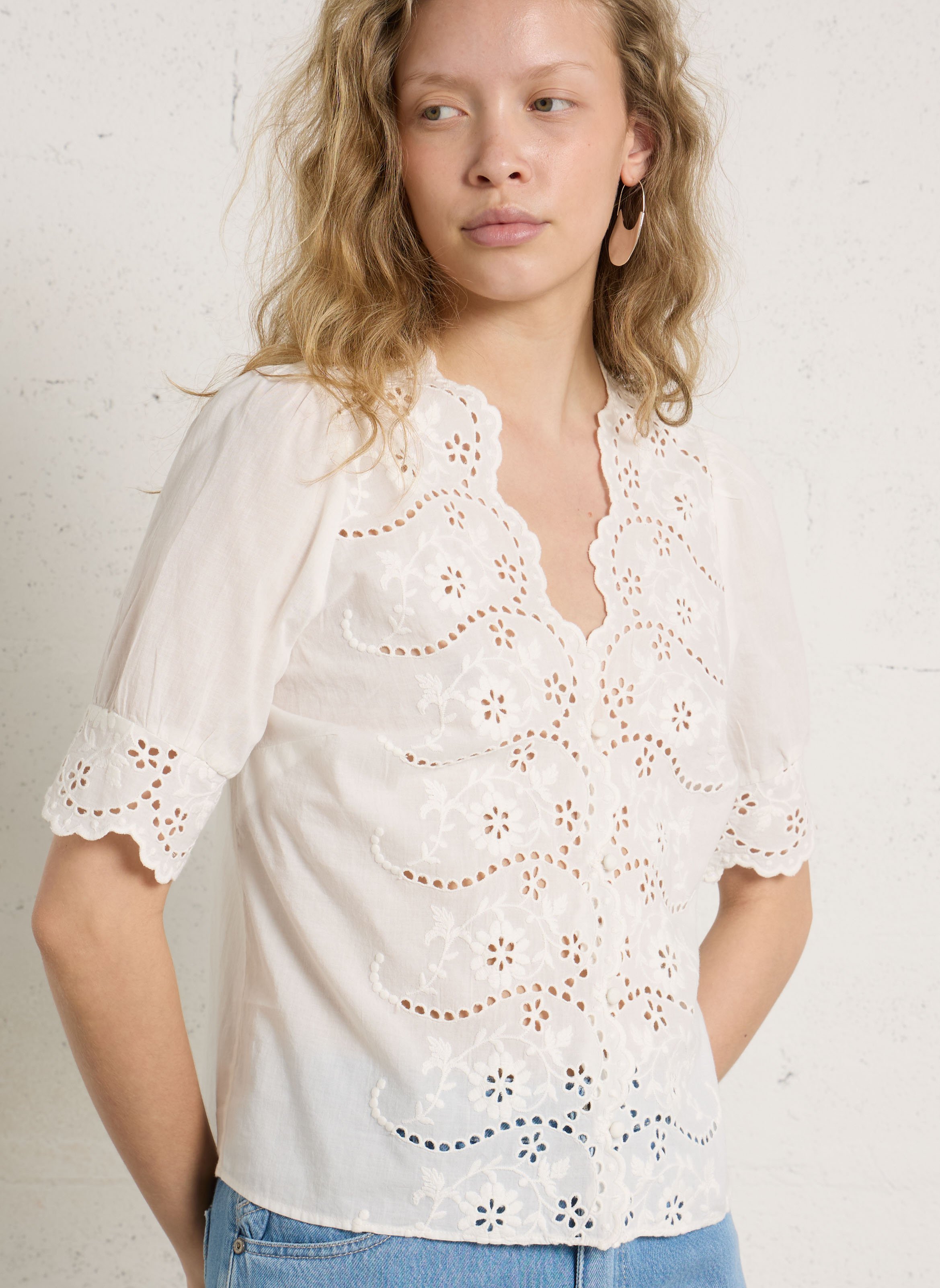 Top droit en coton brodé PETITE MENDIGOTE Beige