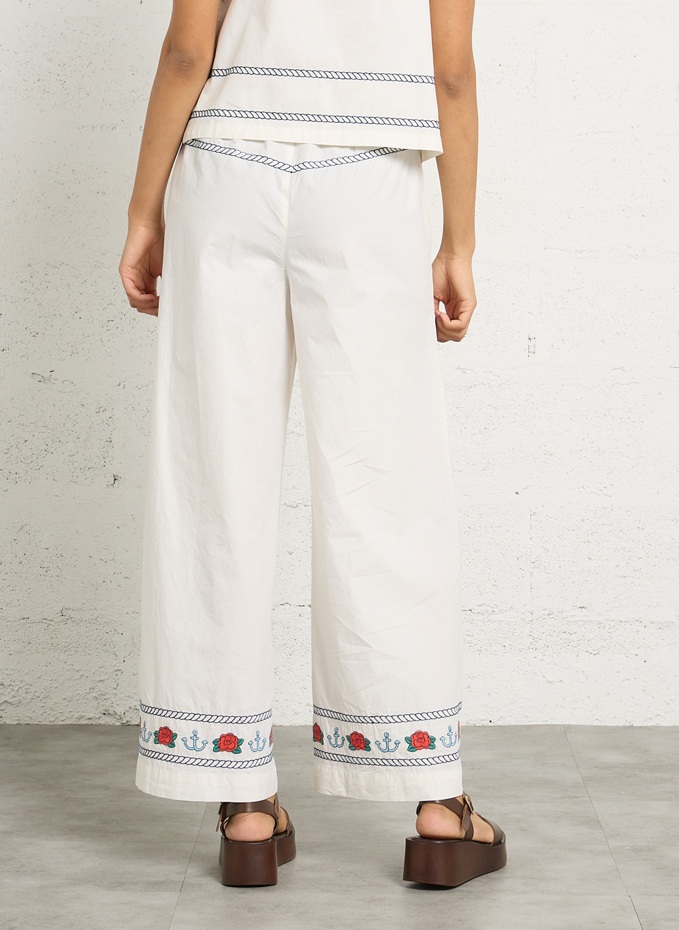 Wijde broek van gemengd katoen en linnen THE TINY BIG SISTER Wit