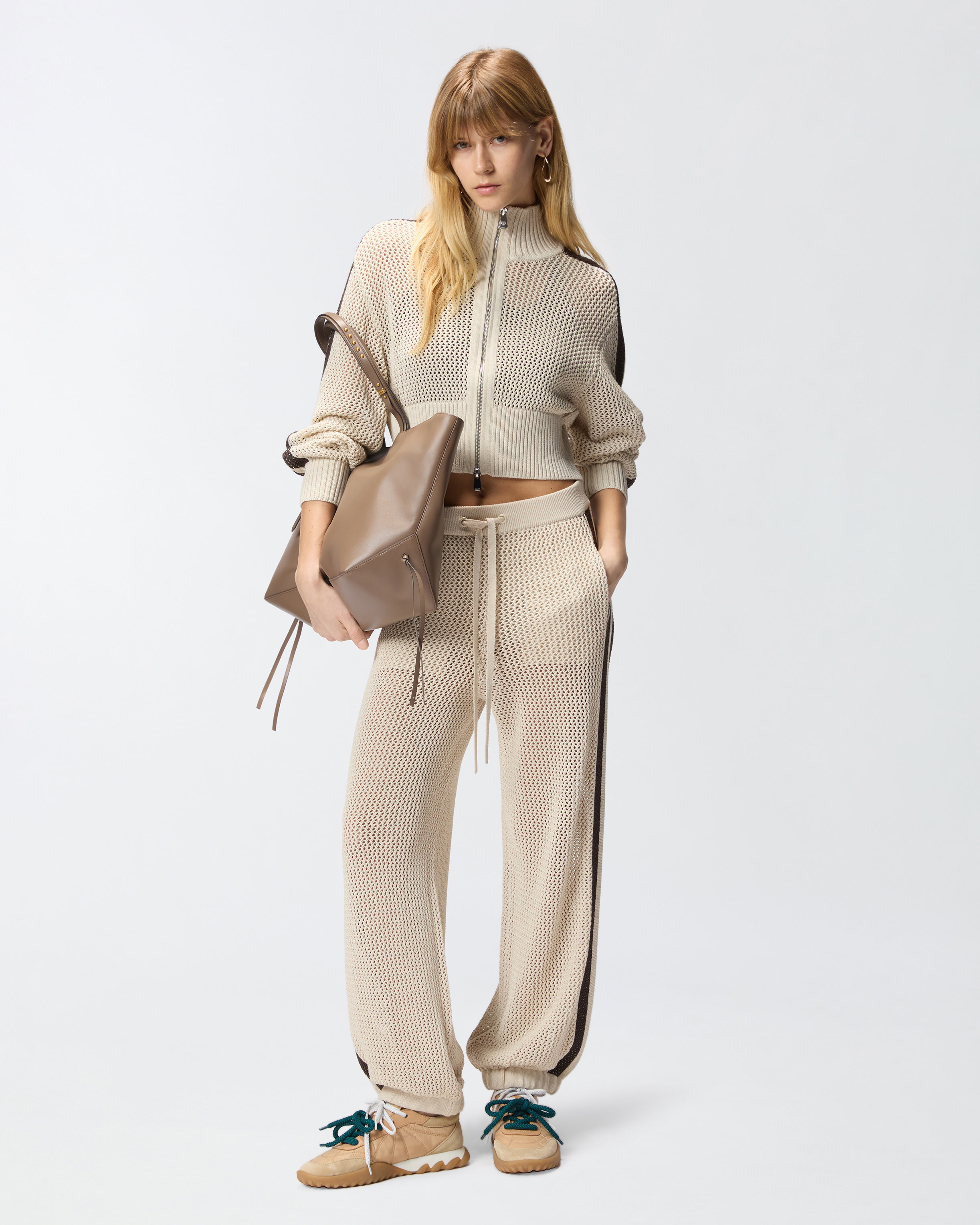 Sweat-shirt cropped ajouré avec bandes PINKO Gris