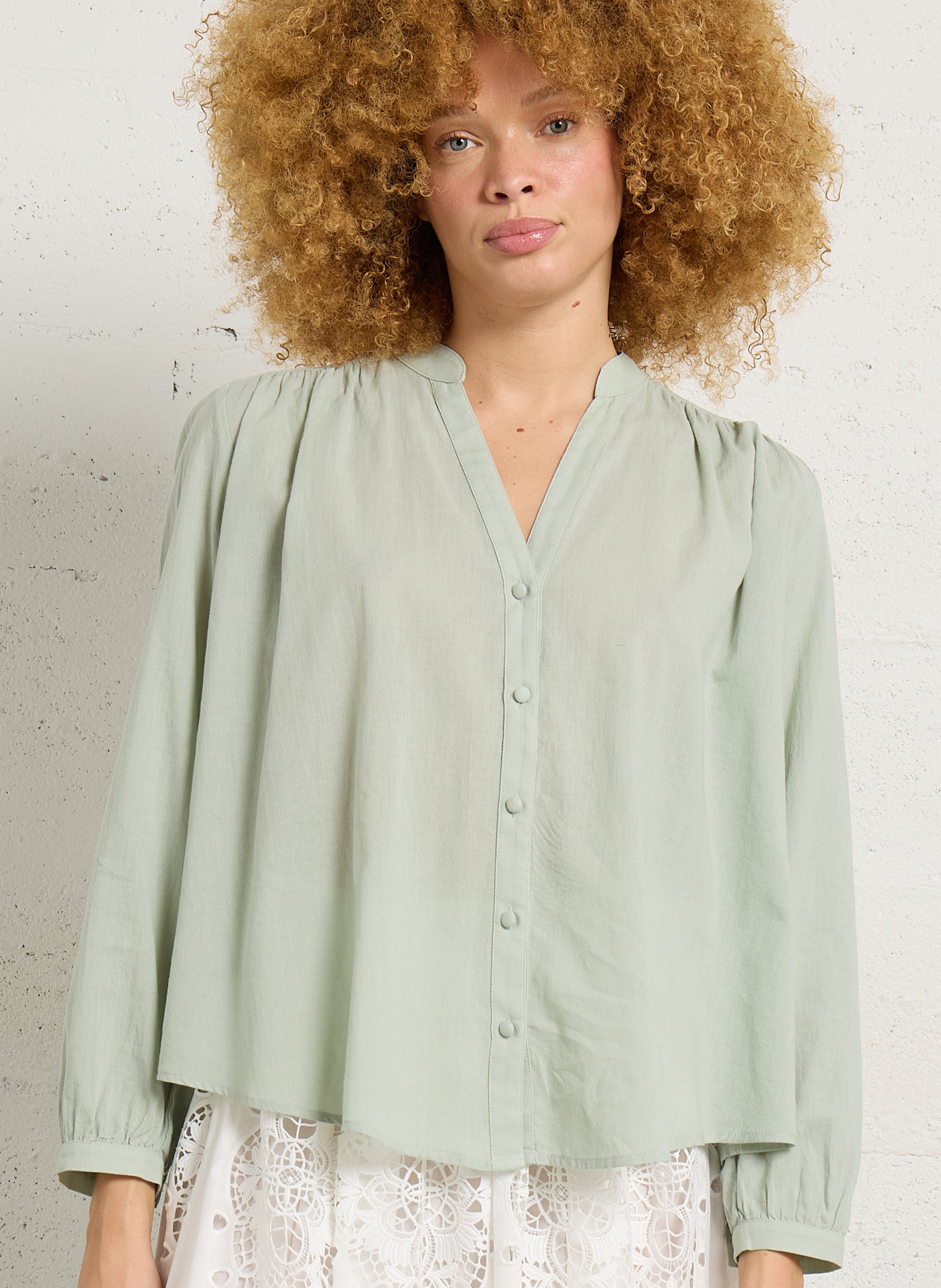 Loose-fit cotton shirt BERENICE Green