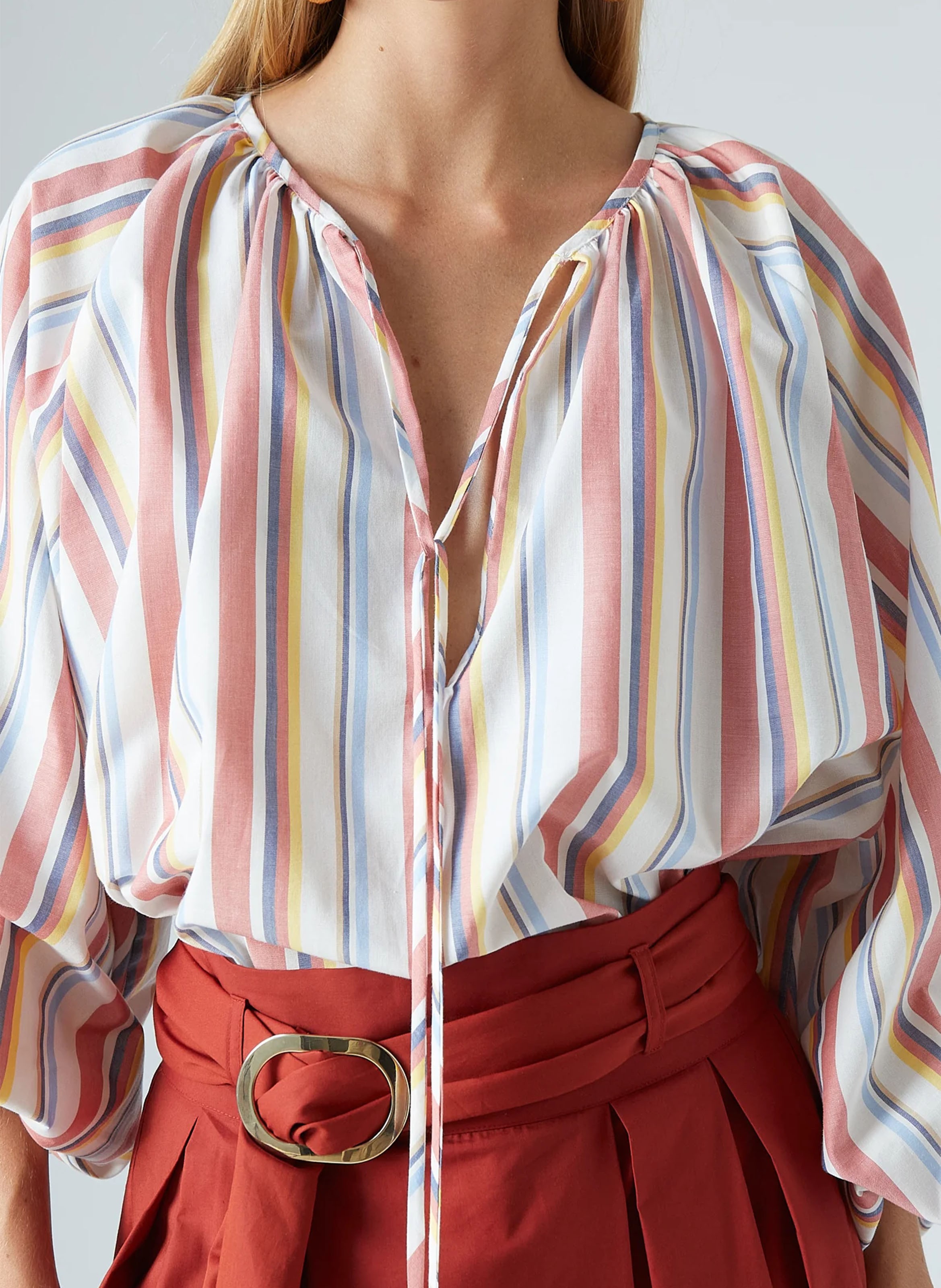 Gestreifte Bluse mit Tunika-Kragen THE LABEL EDITION Mehrfarbig