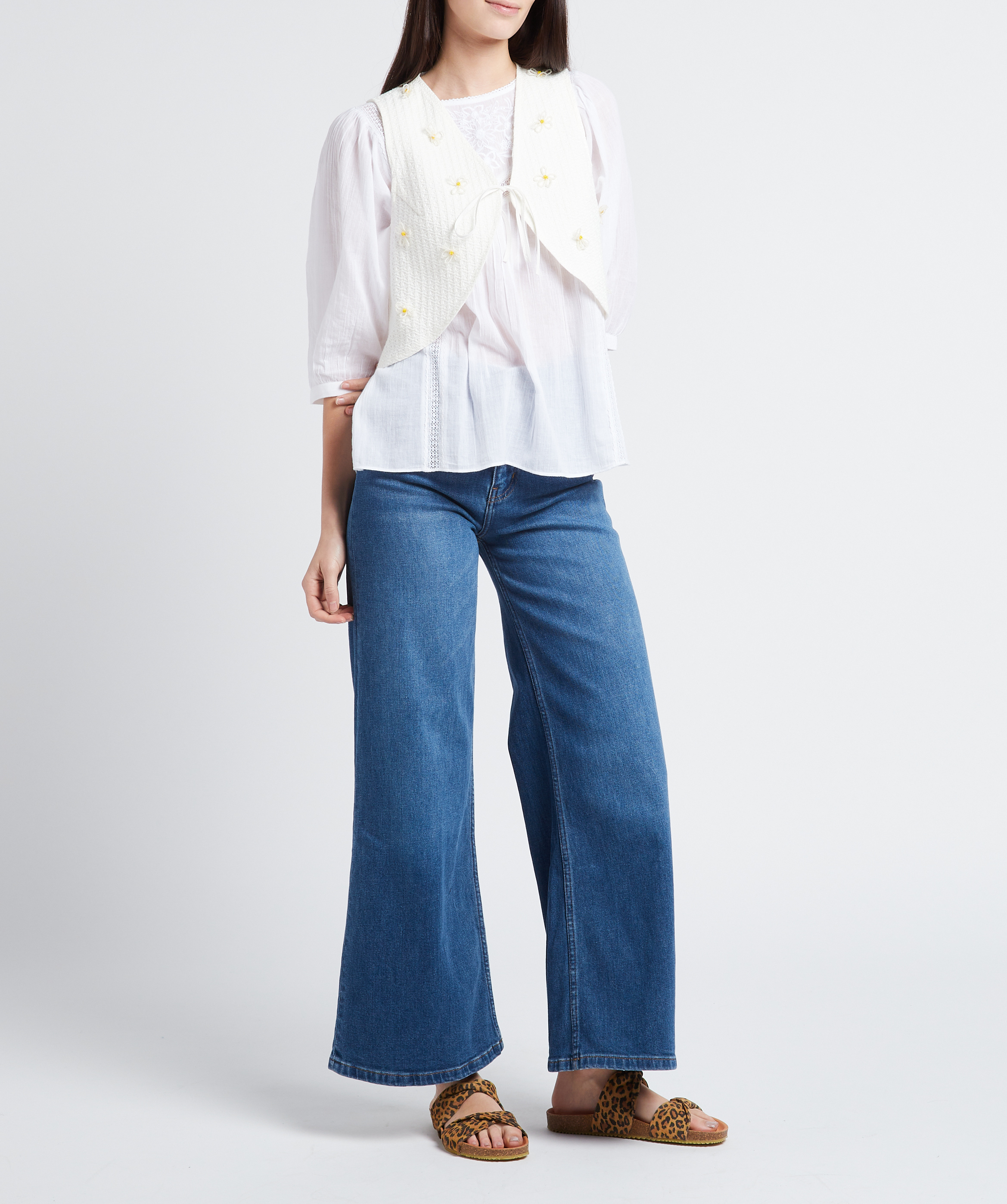 Cárdigan recto de mezcla de algodón con cuello de pico Multicolor