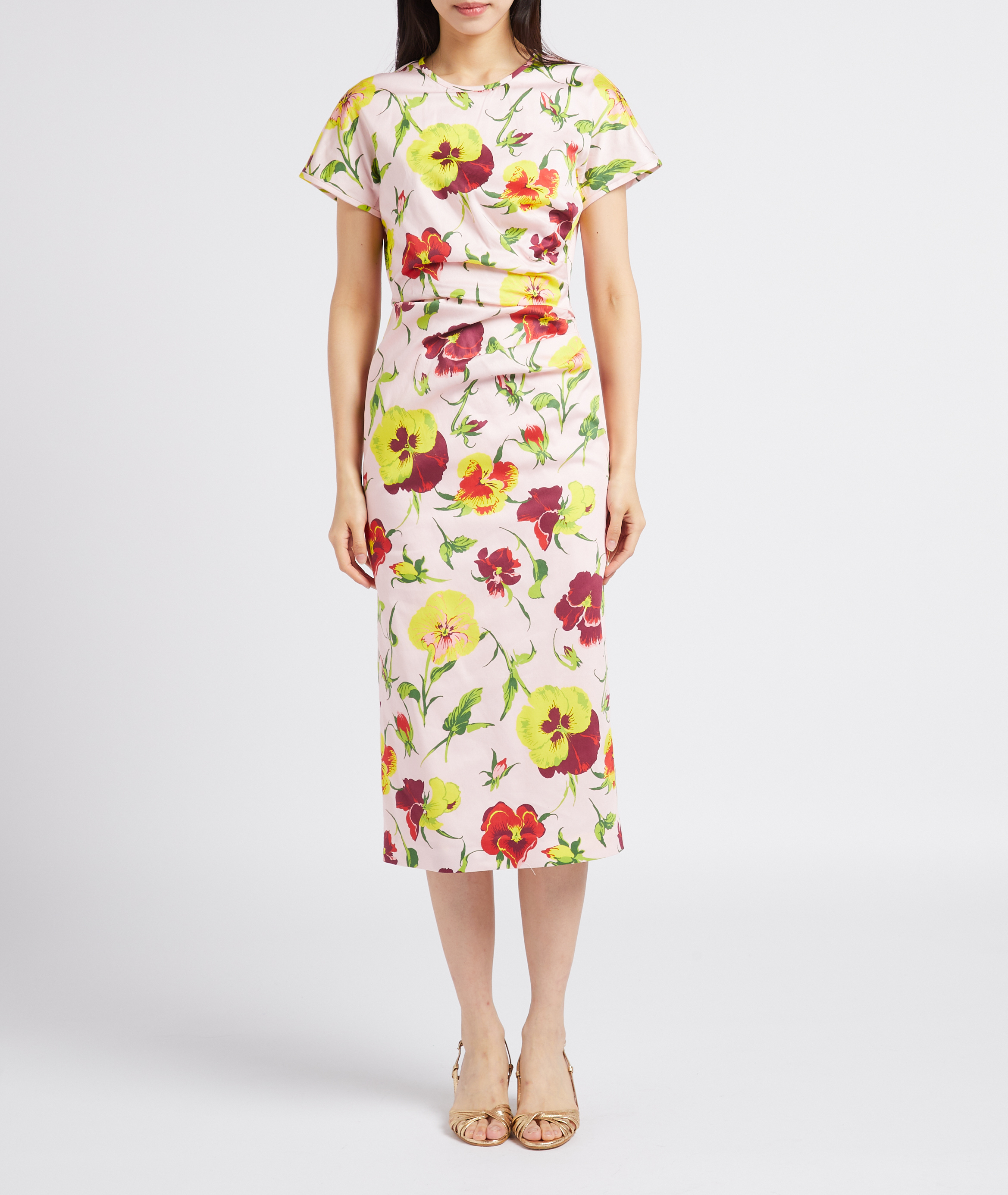Floral-print round-neck cotton midi dress MAX MARA WEEK END Pink