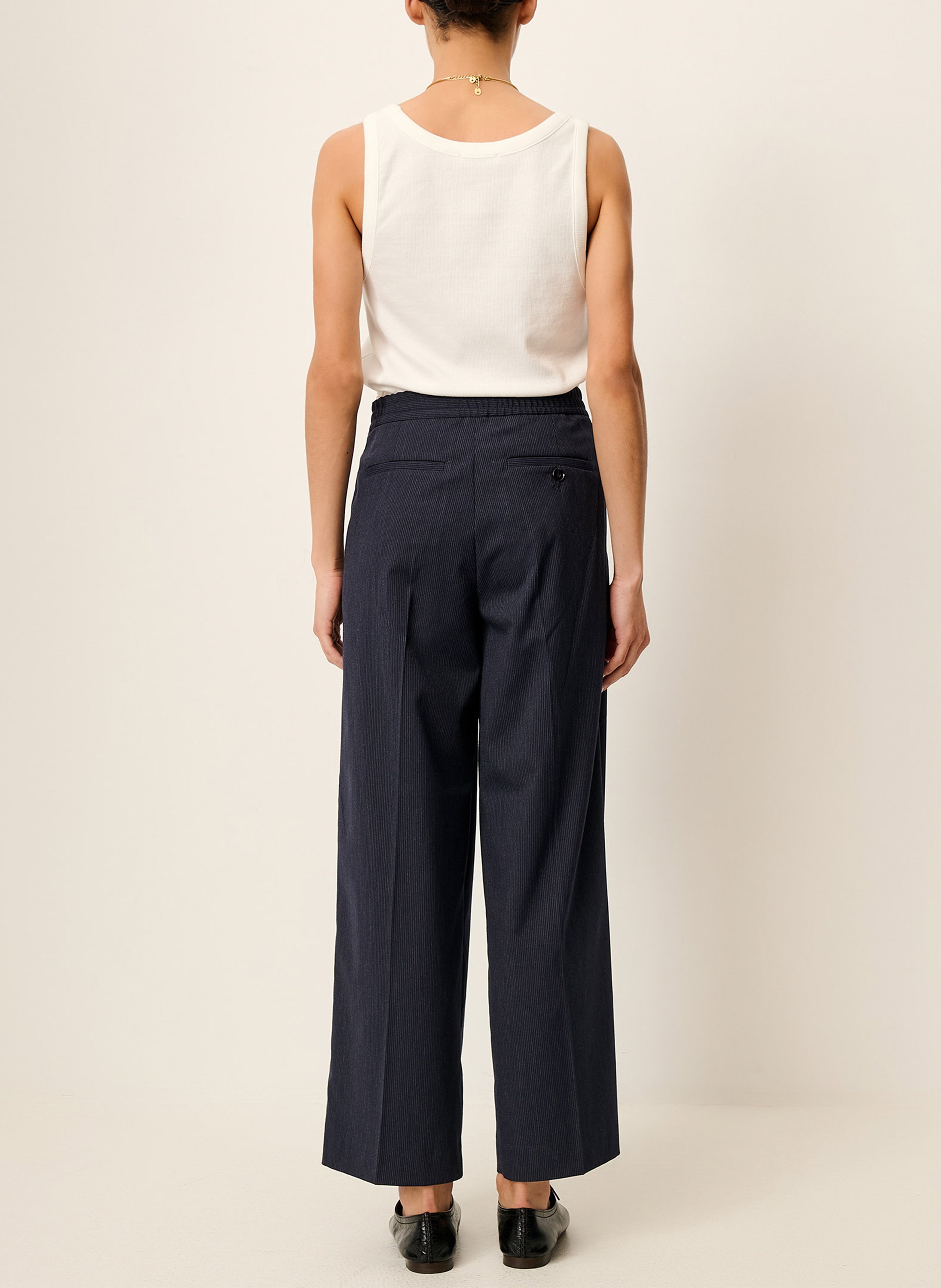 High-waisted straight-leg trousers in oxford fabric SESSUN Blue