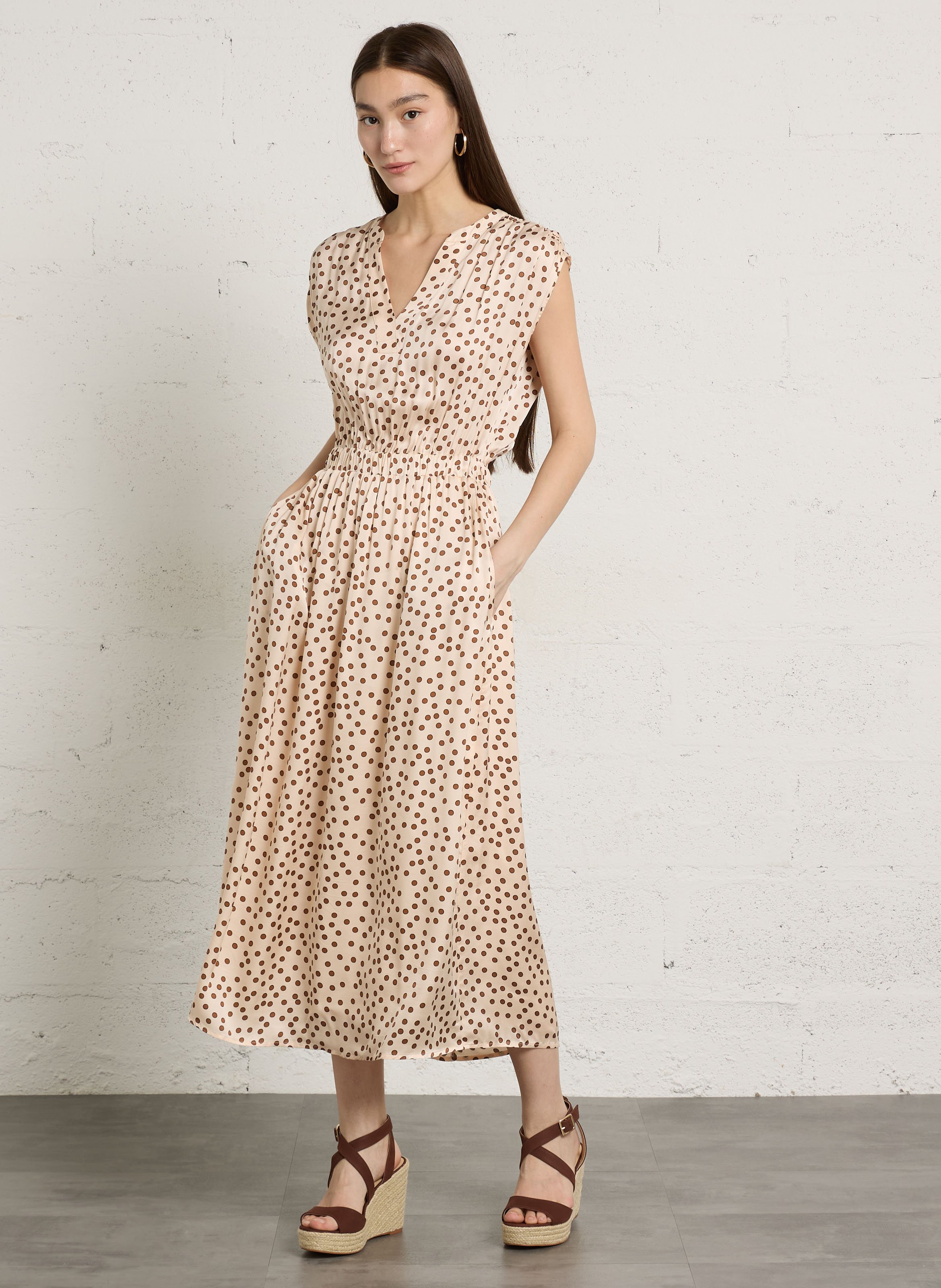 Robe longue col V à pois MAISON 123